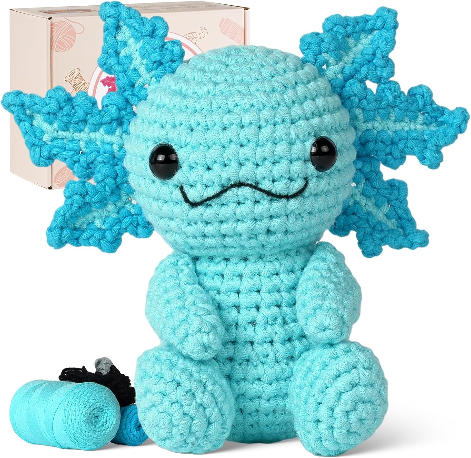 Gipony Crochet Kit for Beginners, Crochet Animal Kits,Crocheting Kit for Starters with Step-by-Step Video Tutorials, Beginner Crochet Kit for Adults (1Pack Blue Axolotl)