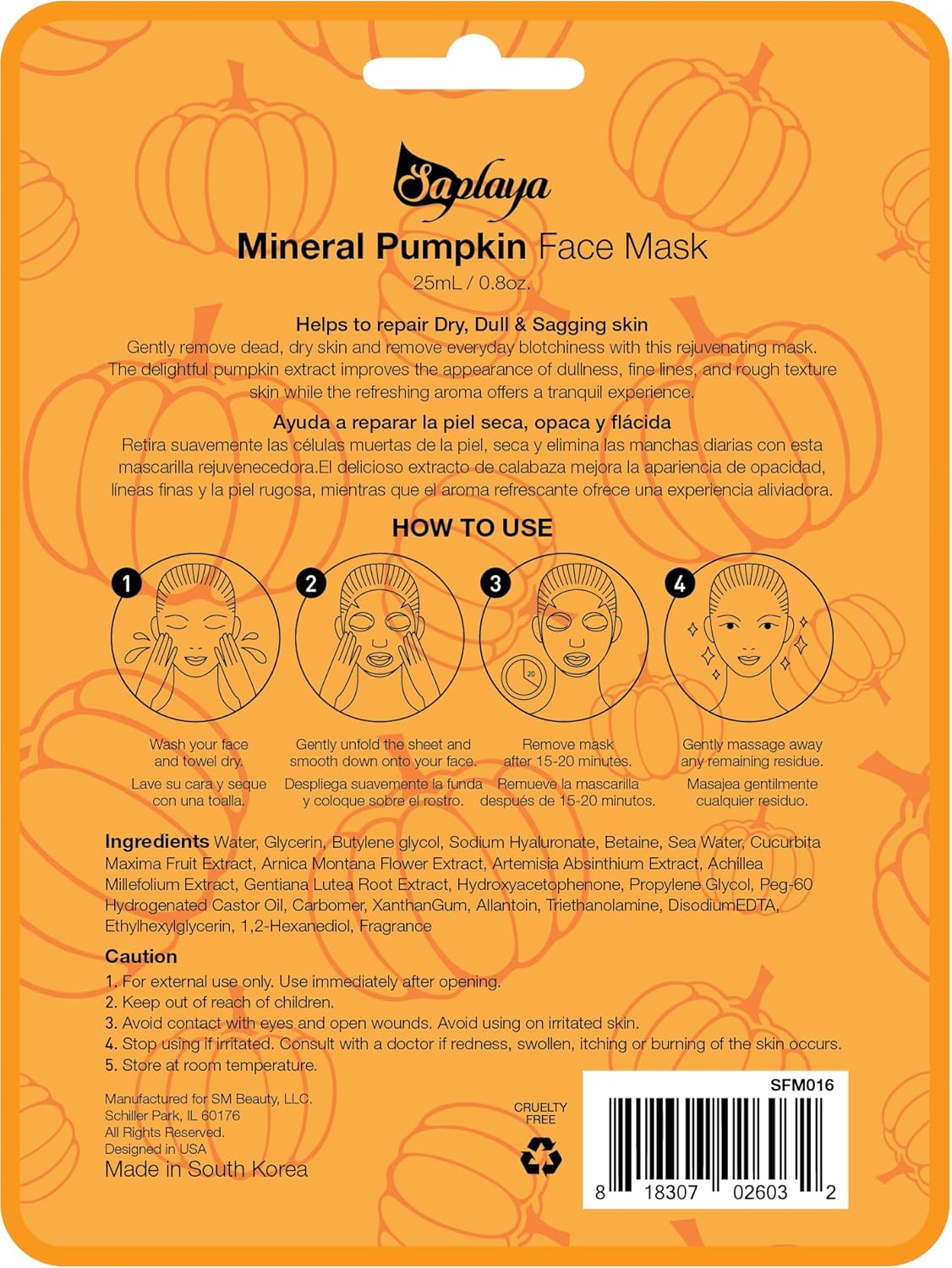 Saplaya Face Masks 6 Pack Scented Facemask Sheets Skin Care Mask Single Scent K-Beauty Natural Formula
