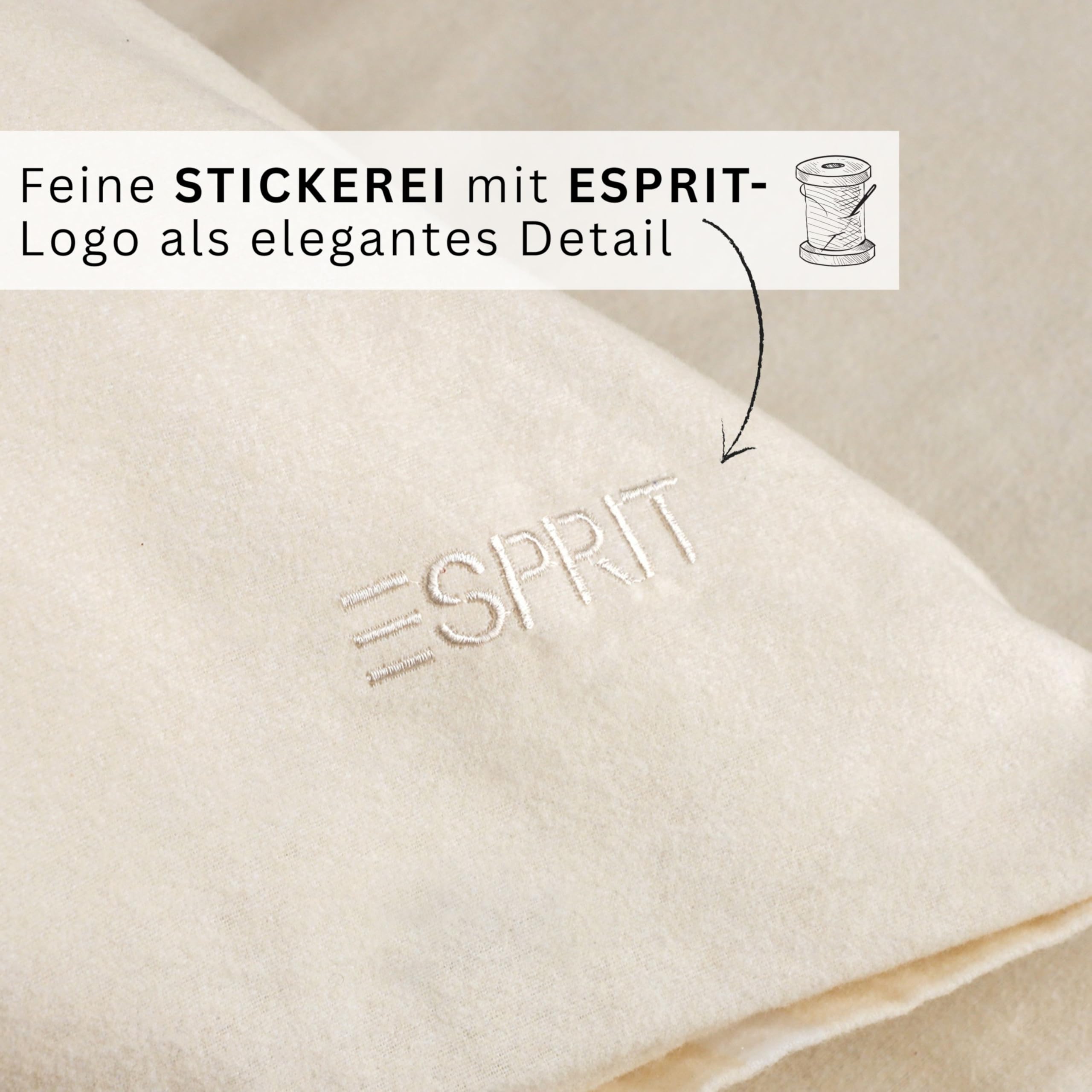 Esprit Flanel Beddengoed 155 x 220 Katoen Beige - Luxe Beddengoedset 2-delig Eco - knuffelig warm & flauschig - 155 x 220-1 Beddengoedovertrek en 1 Kussenslopen 80 x 80 cm - Herfst & Winter