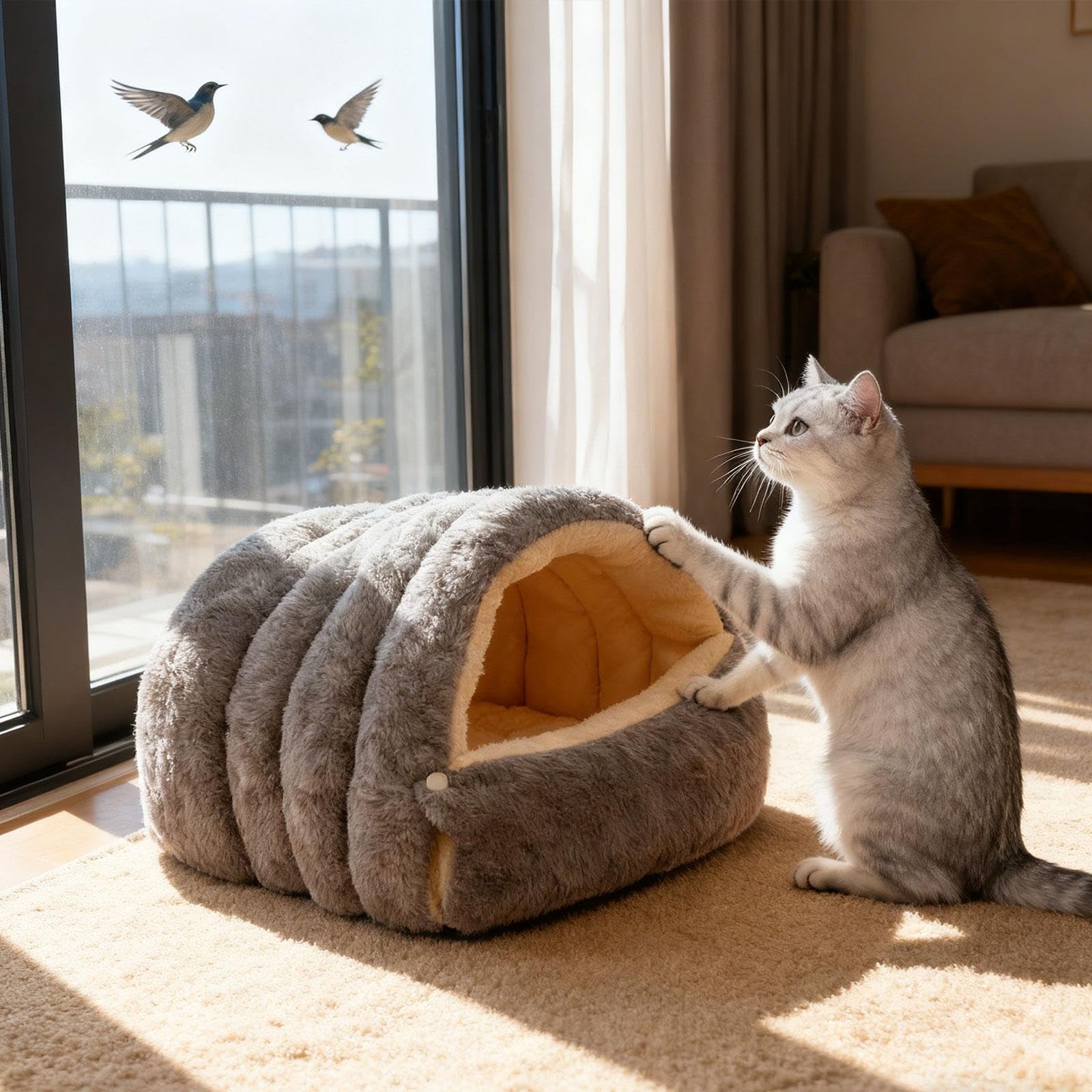 Cama Cueva para Gatos, Lavable, para Mascotas, Cómoda, para Invierno, para Descansar Y Jugar, L