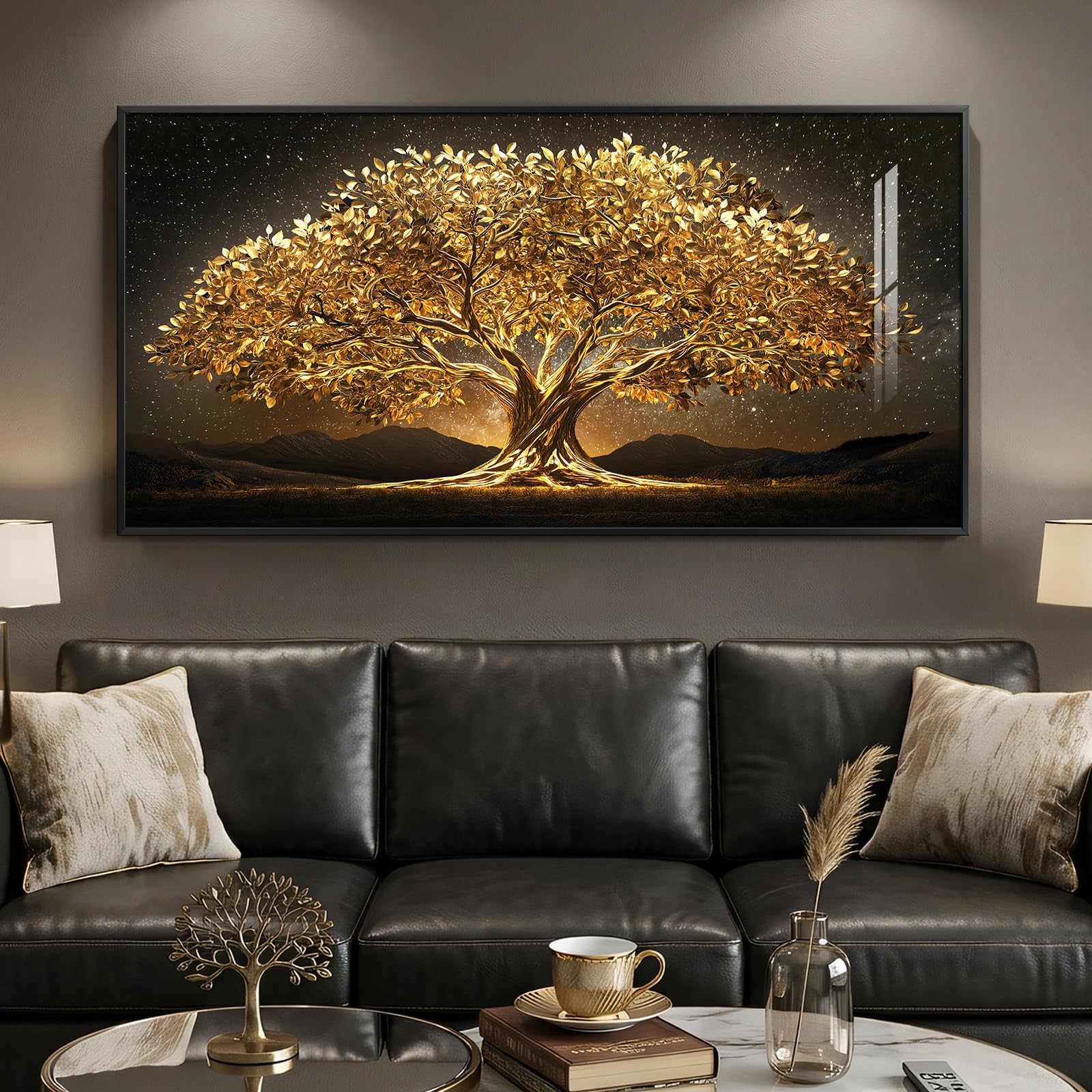 Amazon.com: Large Framed Black and Gold Tree of Life Wall Art for