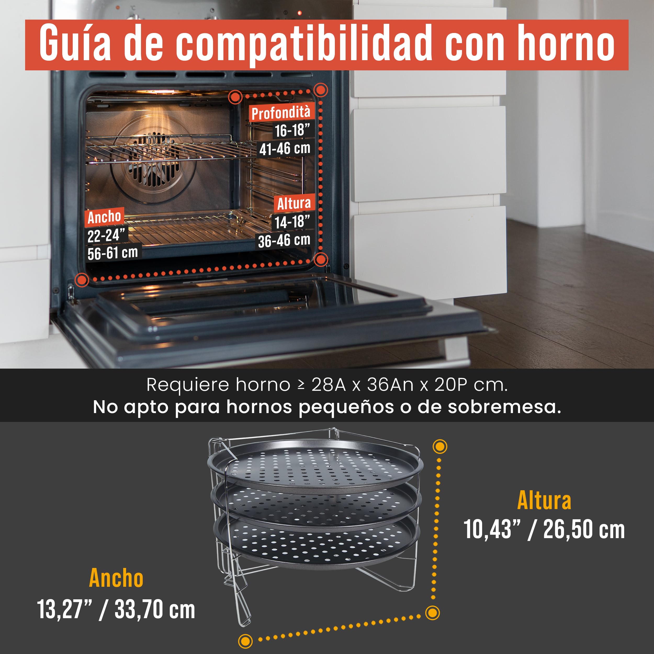 Chef Pomodoro Set Bandejas Horno con 3 Piezas (Bandeja Pizza Horno + Base Pizza + Pan con Soporte), Accesorios de repostería y cocina, Platos para Pizza perforados, antiadherentes y fáciles de usar