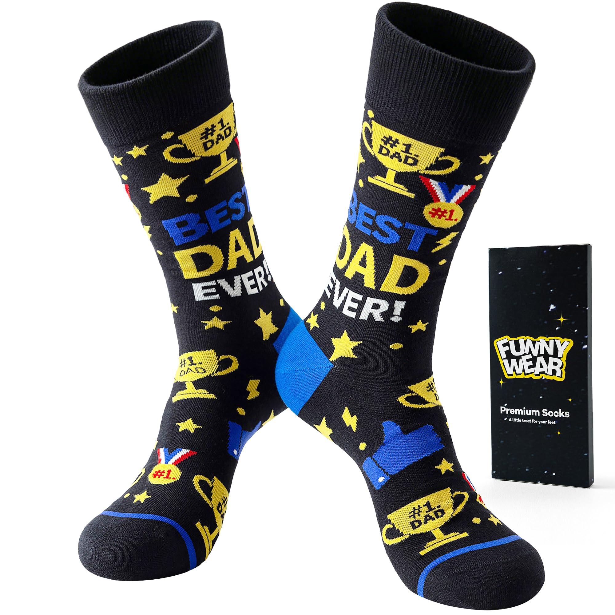 BISOUSOX Vatertagsgeschenk Lustige Socken Herren Geburtstag Geschenke Socken für Opa & Papa Super Bester Dad Baumwolle Fun Personalisierte Geschenke für Männer (EU 40-46)