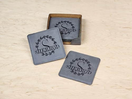 Miniatura 3 de Handmade Coasters Set of 6 - Personalized Coasters - Barware Decorations - Leather Bar Decor - Man Cave Father's Day Present, Leatherette Coaster