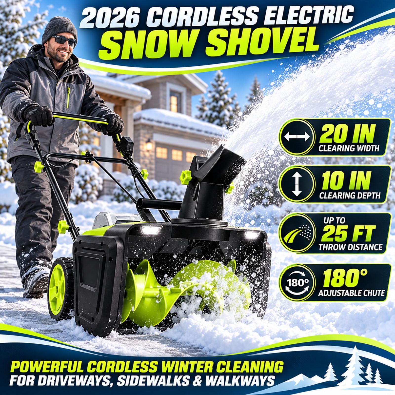 Pelle À Neige Électrique 3500 W, Souffleuse/Pousse-Neige Sans Fil A