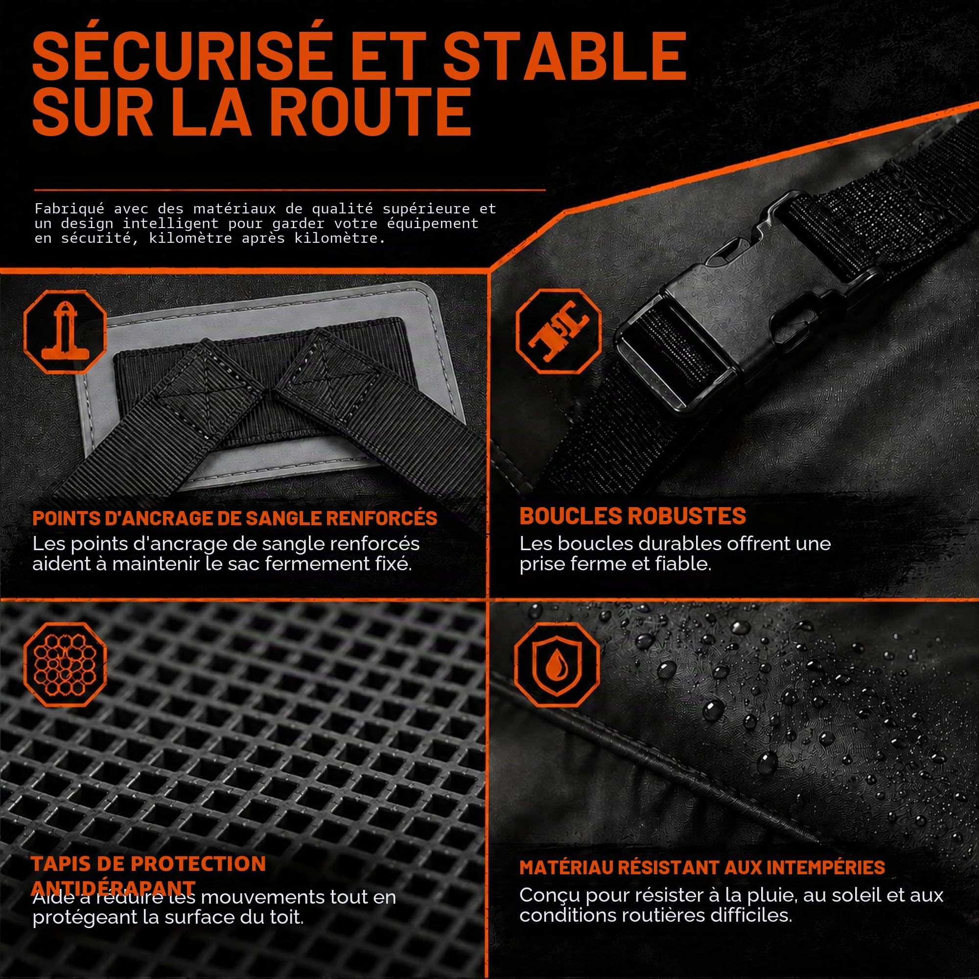 Coffre de Toit Souple - 600L (21 Cu Ft) 100% Étanche - Sac de Toit Voiture Pliable pour Tout Véhicule Avec/Sans Barres - Inclut Tapis Antidérapant, 6 Crochets & Cadenas de Sécurité