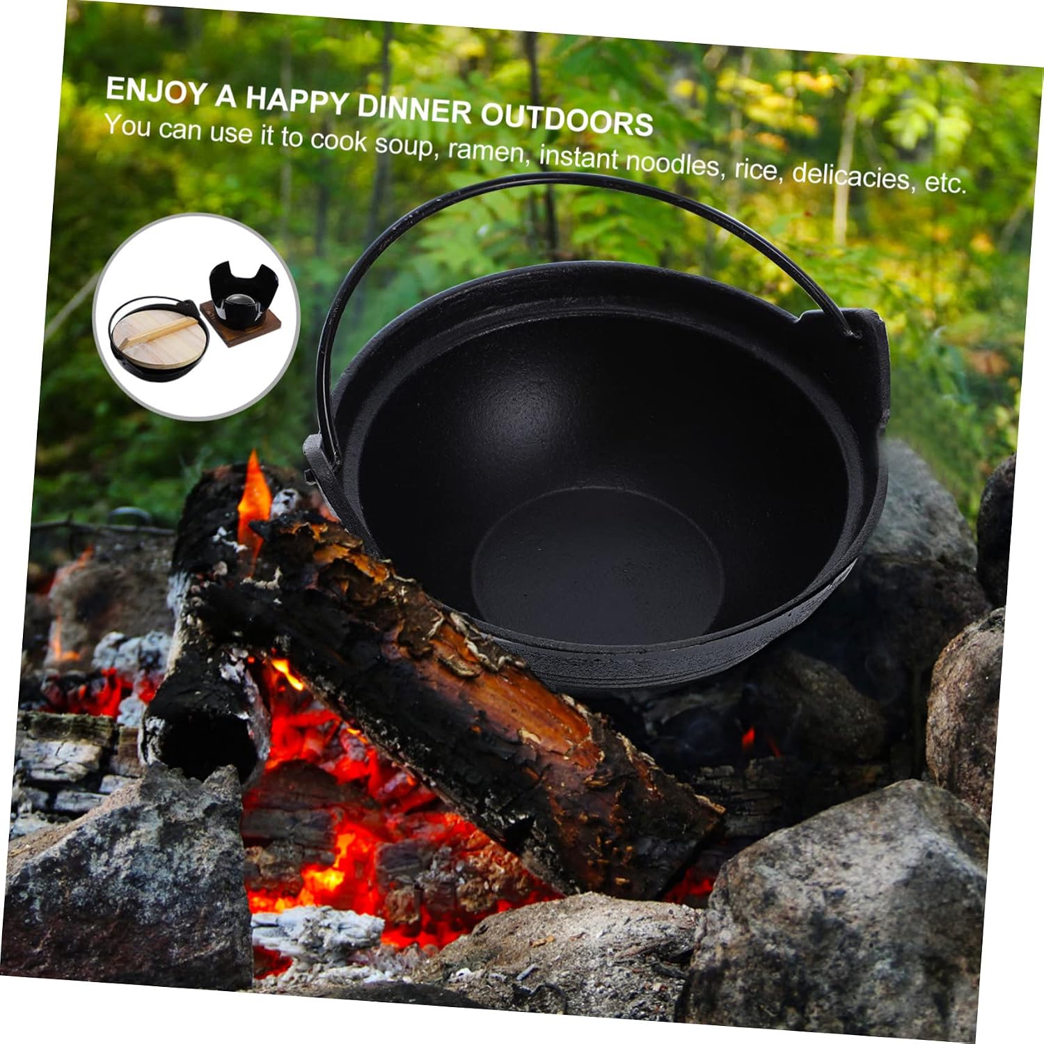 OUNONA Japanese Cast Iron Sukiyaki Pot 3L Non-Stick Outdoor Hot Pot Portable Camping Cookware for Family Gatherings and Picnics