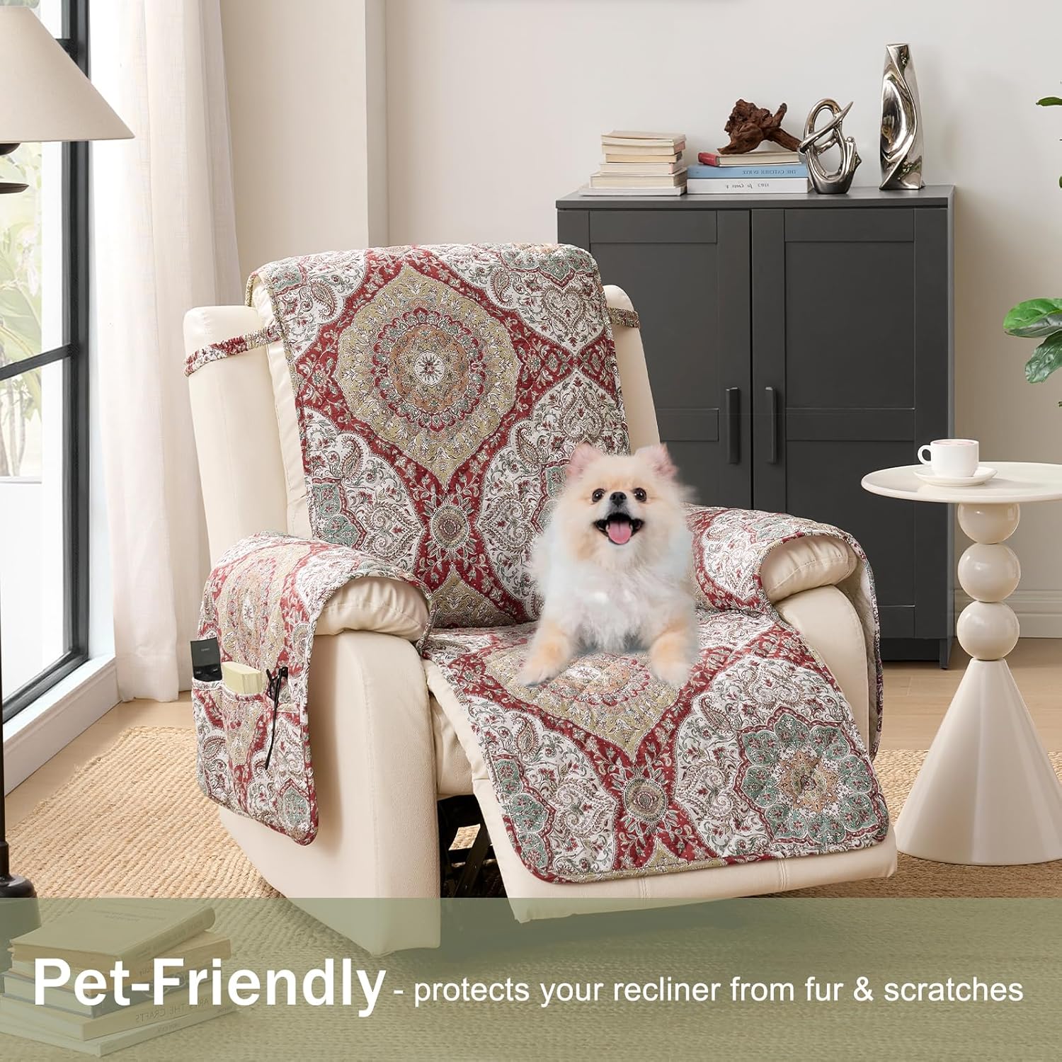 Ogee Printed Recliner Chair Covers, Soft Quilted Recliner Covers, Water-Repellent Lazy Boy Chair Covers, Pet Friendly ReclinerCover for Sofa, Washable ArmchairCovers (Recliner 22", Ogee)
