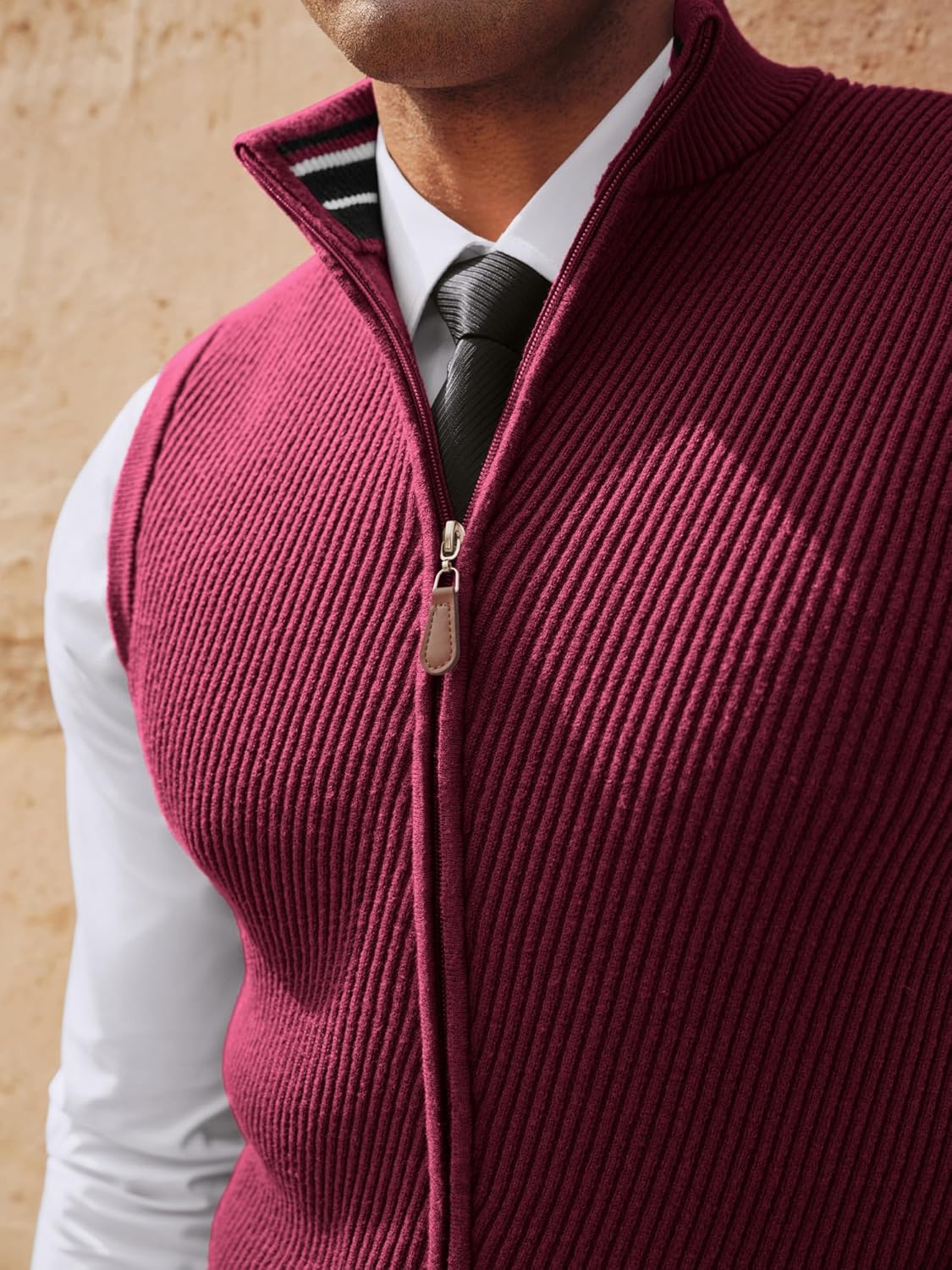 PJ PAUL JONES Men's Sweater Vests Slim Fit Twill Textured Full Zip Sleeveless Vests Casual Outwear - Image 4