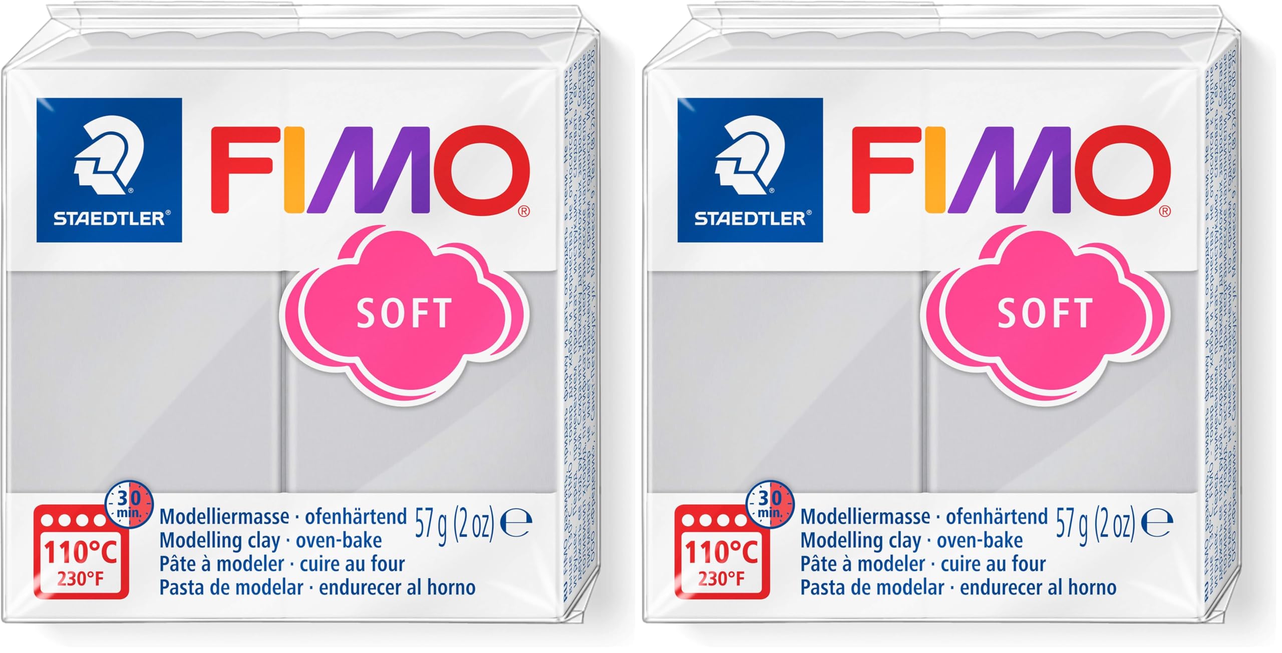 STAEDTLER 8020-80 FIMO Soft Oven-Hardening Polymer Modelling Clay - Dolphin Grey (1 x 57g Block) (Pack of 2)