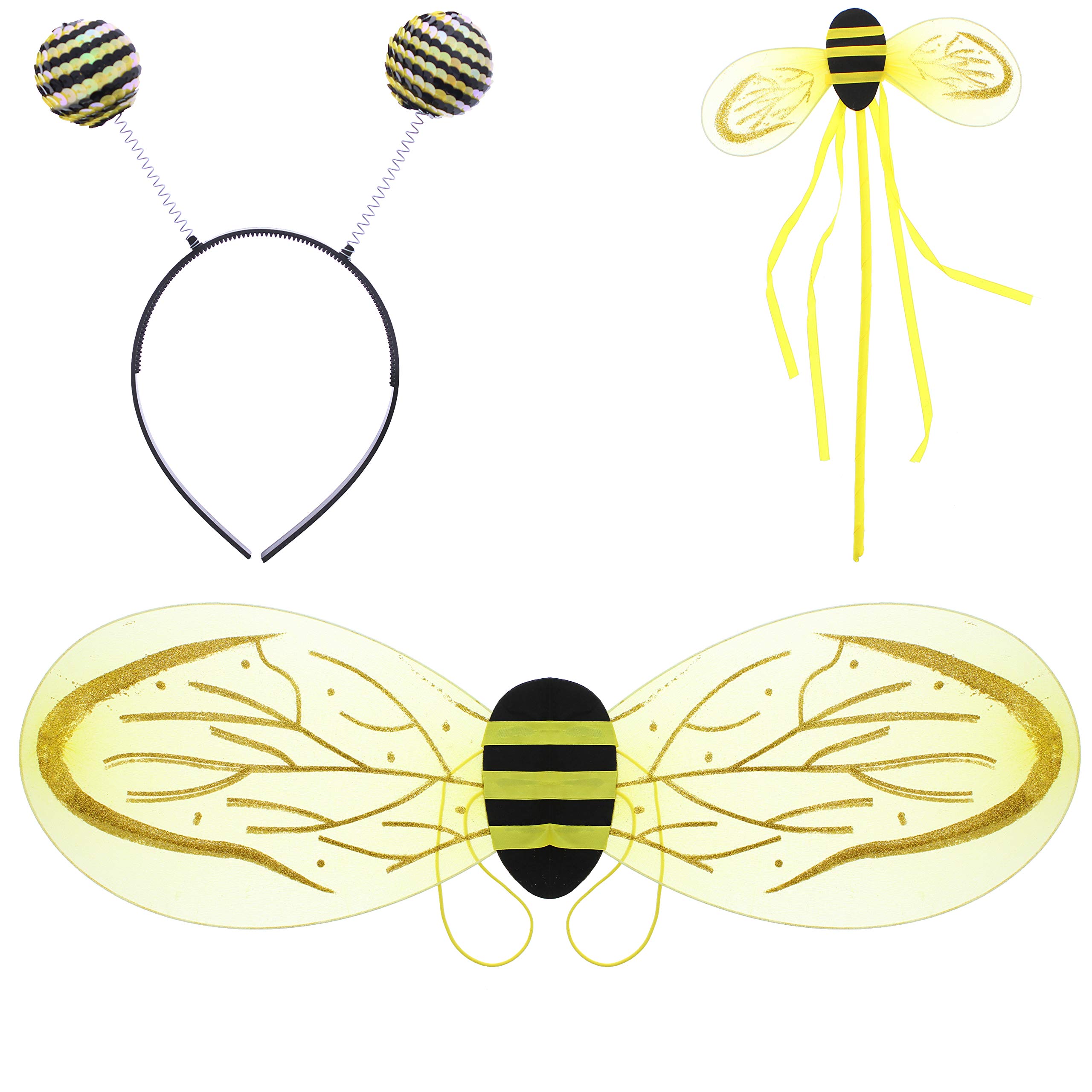 Zac's Alter Ego Fancy Dress Instant Bumble Bee Kit - Antenna Headband, Magic Wand and Wings, Ideal for World Book Day, Halloween Christmas Party Cosplay Favors Stage Performance, for Kids and Adults