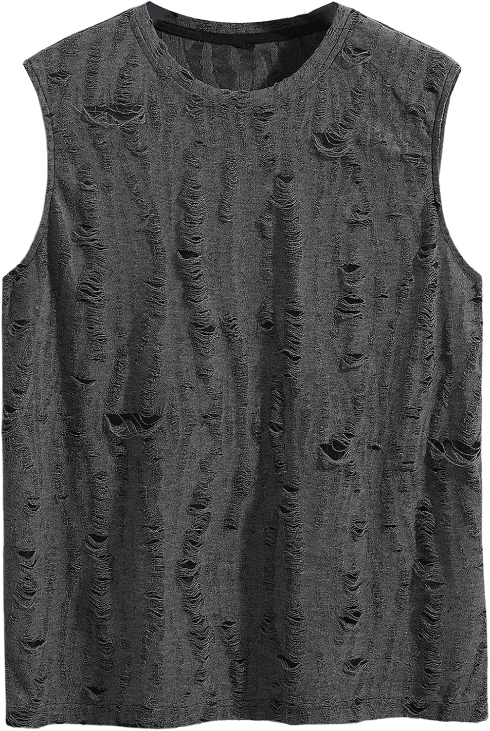 WDIRARA Men's Distressed Tank Tops Goth Punk Ripped Crew Neck Sleeveless Knit Tops Streetwear
