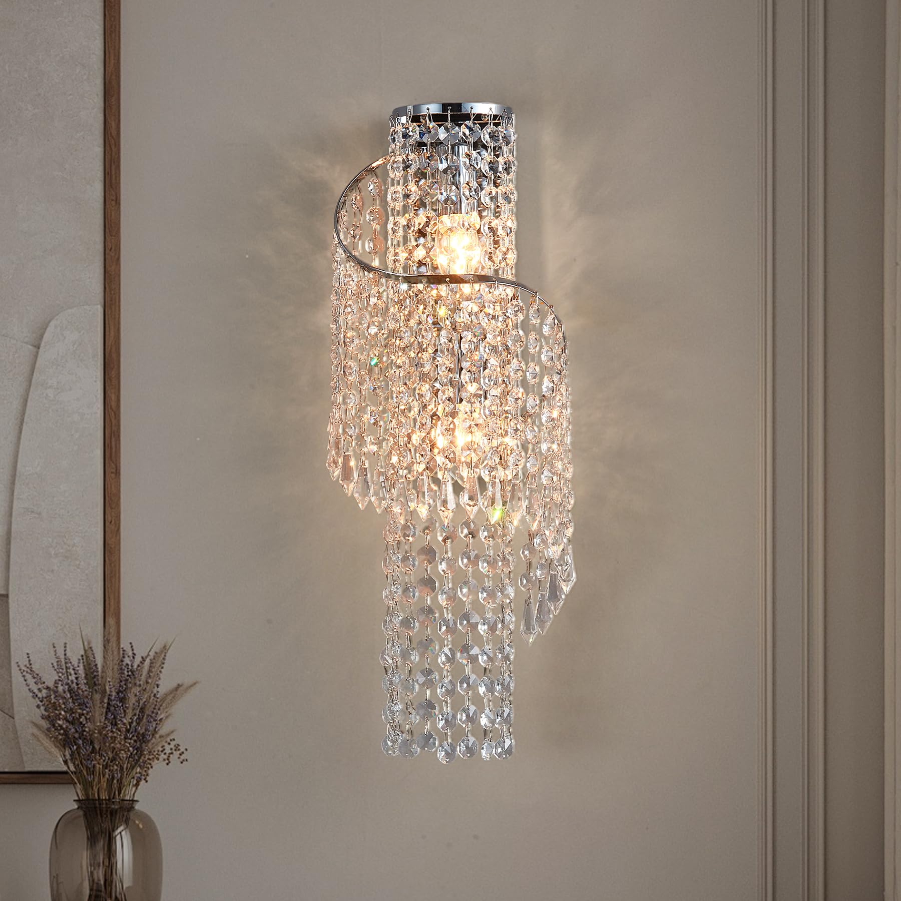 Photo 1 of masarayti K9 Crystal Chrome Wall Sconces, Adjustable 3-Color LED Wall Light, FixtureVanity Wall Mount Lamps for Living Room Bedroom Bathroom Bedside Hallway Stairway