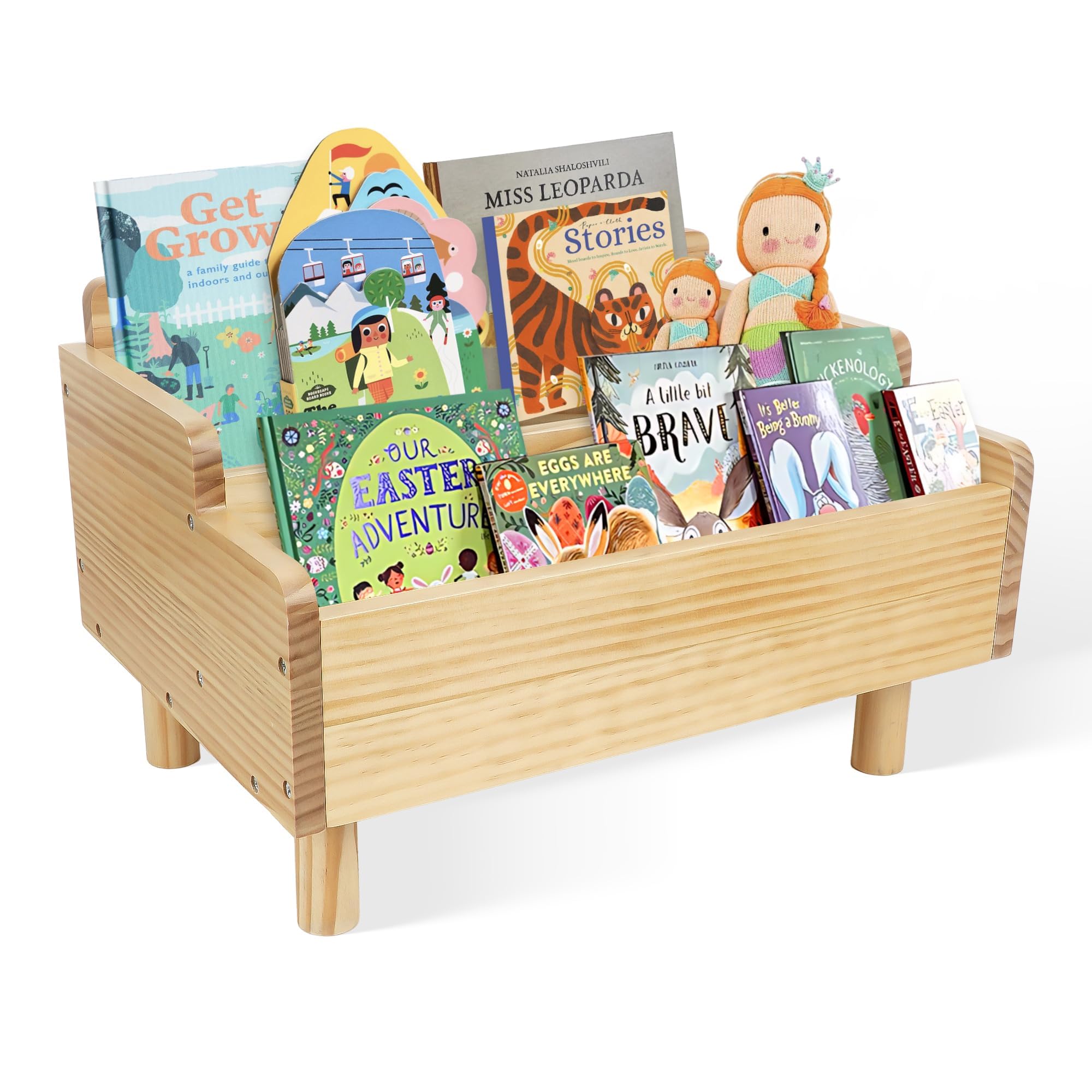 Kinder-Bücherregal,Montessori-Bücherregal klein für Kleinkinder,Baby-Bücher Aufbewahrungsregal mit Trennwand,Bücherhalter aus Holz für Spielzimmer,Kinderzimmer,Kinderkrippe,Klassenzimmer,Kiefer