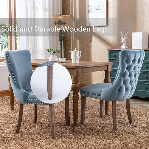 Miniatura 26 de Juego de 4 sillas de comedor de terciopelo negro, sillas de comedor tapizadas con respaldo copetudo con patas de madera maciza, sillas de comedor