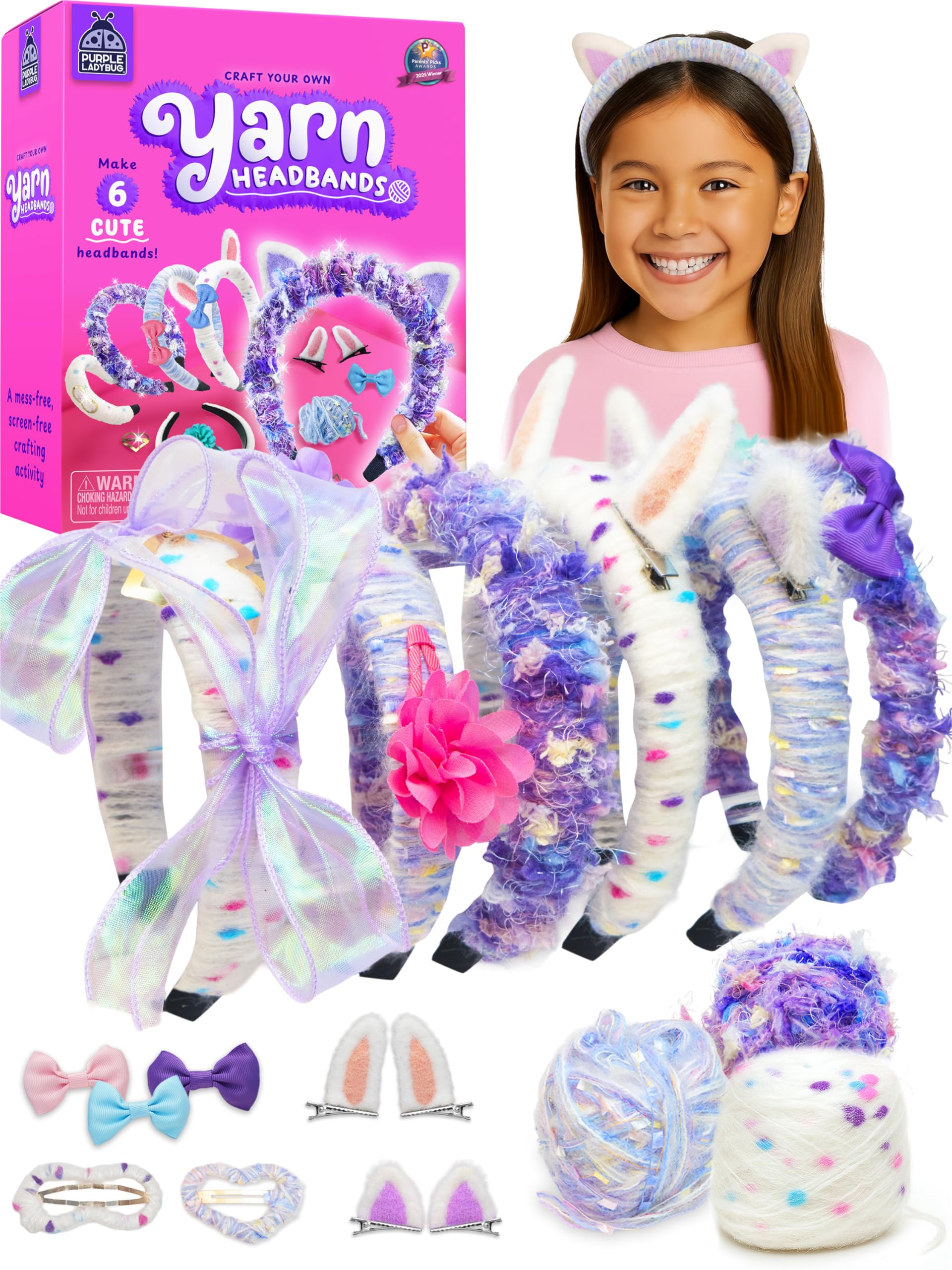 PURPLE LADYBUG Headband Making Kit for Girls - Gifts for Girls 6-8-12 Years Old, Birthday Gift, Fun DIY Craft Kit for Ages 6-12 with 6 Headbands,
