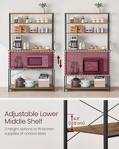 Miniatura 62 de VASAGLE Barra de café, estante para panadería de 31.5 pulgadas para cocina con almacenamiento, estantes de cocina de 6 niveles con 6 ganchos, café