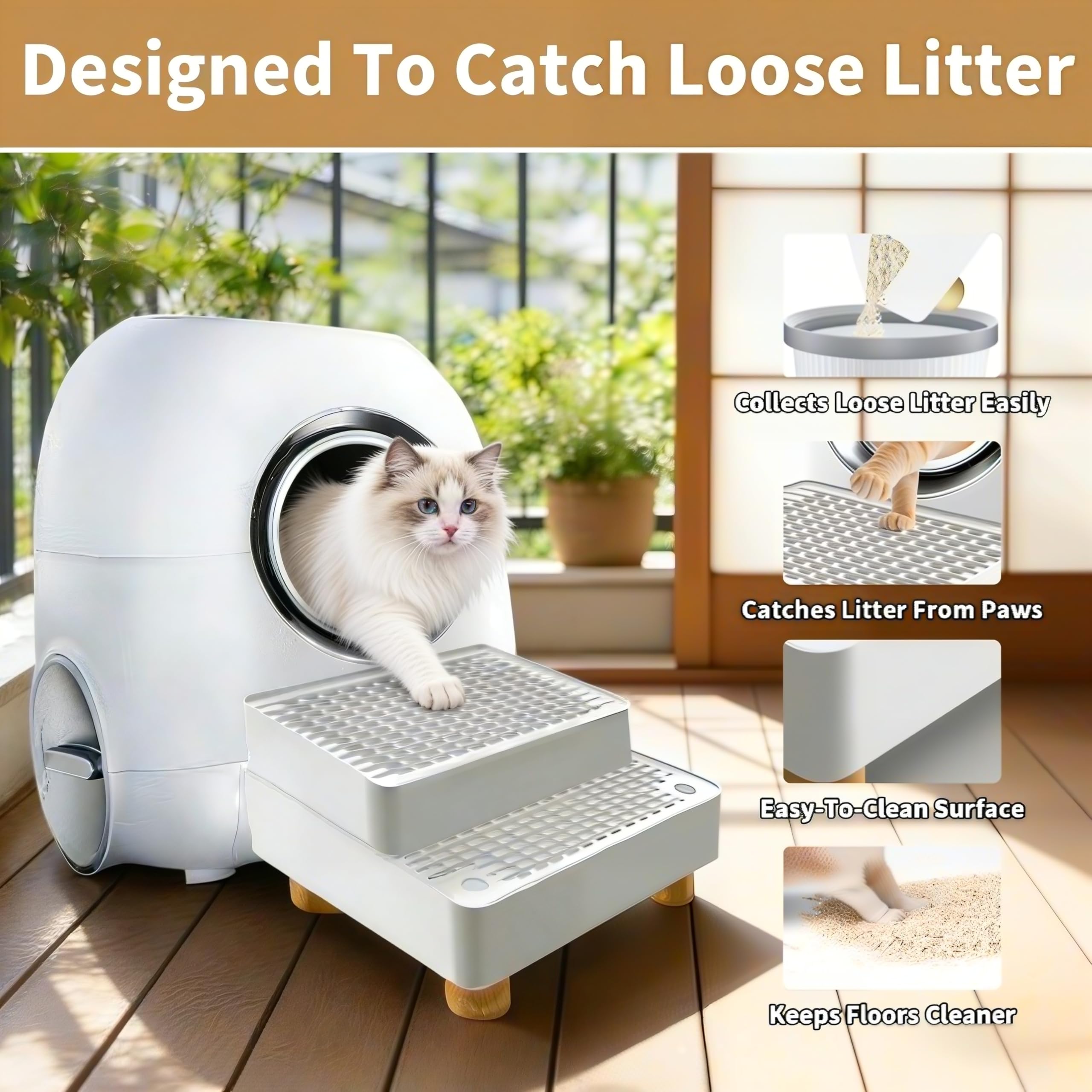 Rampe pour Litière pour Chat Double Couche: Rampe pour Bac à Litière avec Fonction Filtre, Marchepied pour Chat Antidérapant, Adaptée aux Chatons, Chats Âgés et Bac Automatique