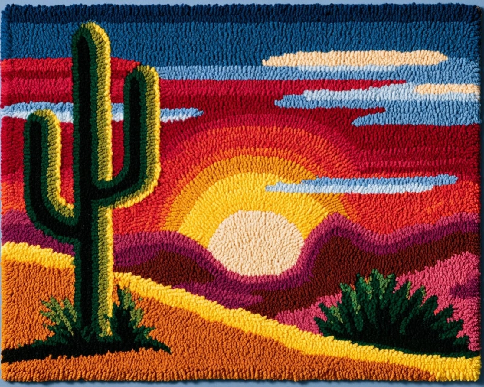 Wallphantom Cactus Sunset Landscape Diy Latch Hook Rug Kit Handmade Carpet,