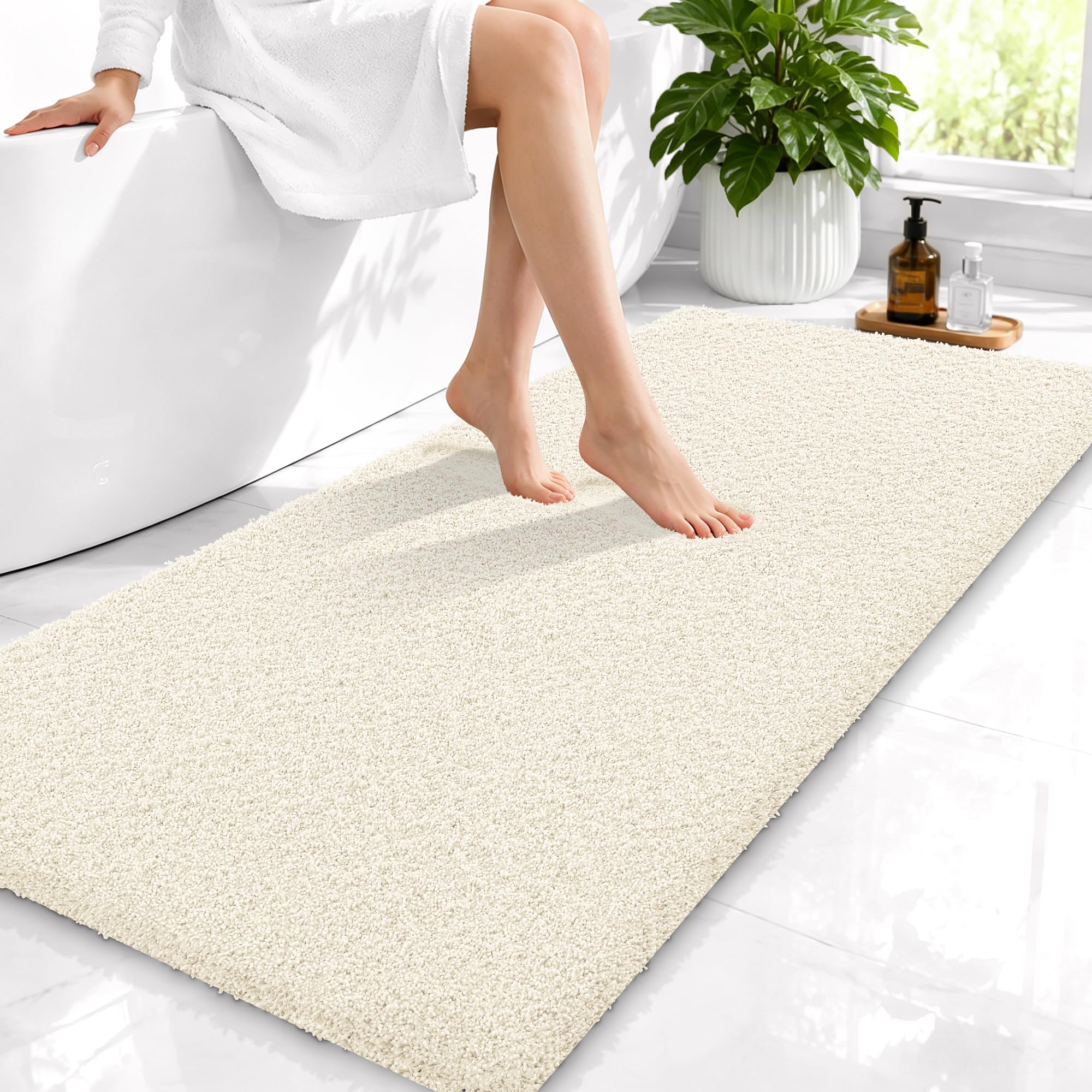 OLANLY Microfiber Bathroom Runner Rugs 47x24, Ultra Soft Bath Mat, White