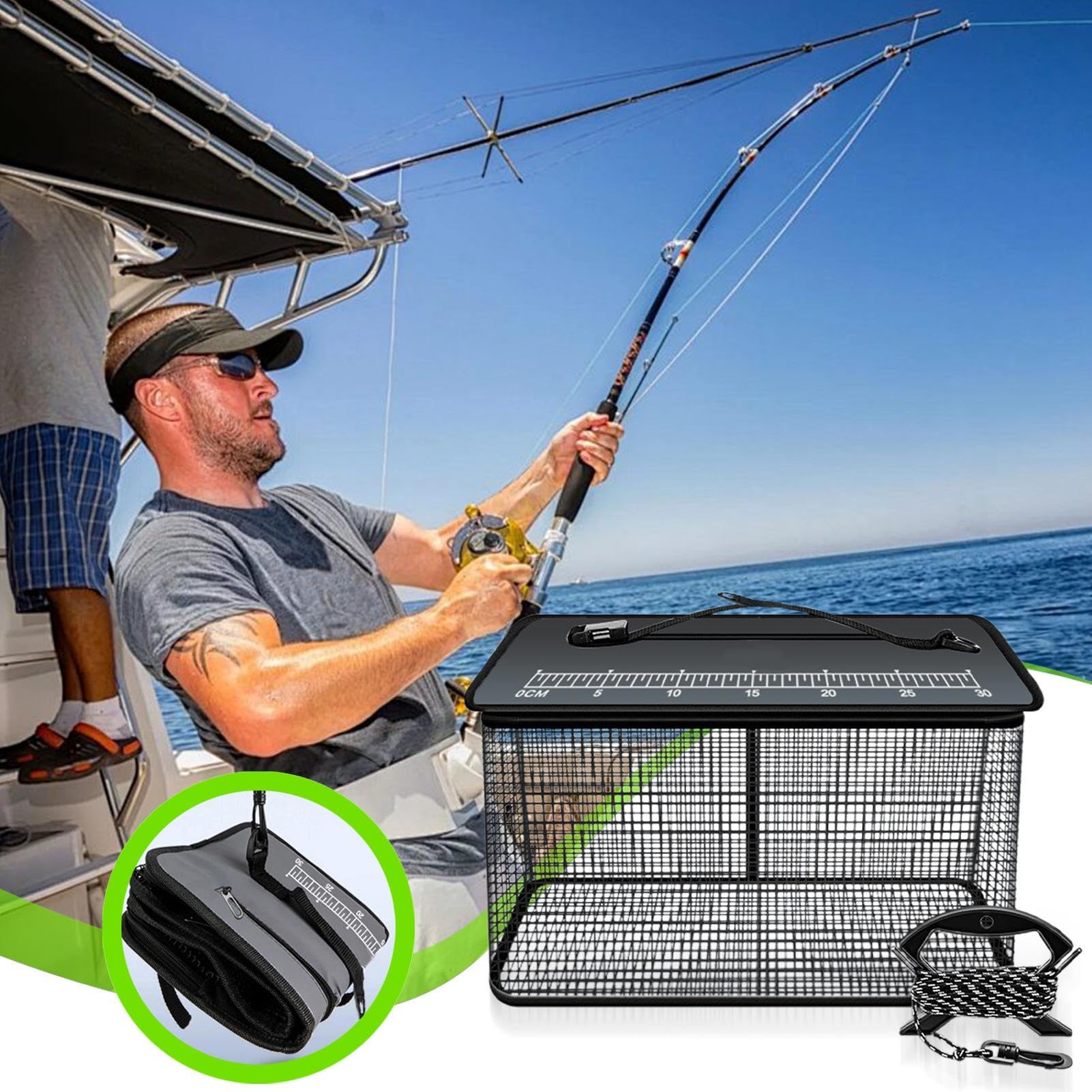 Secchio da – secchio per esche da | 47 l galleggiante | rete portatile da con corda anti corda | Trap pieghevole – contenitore per acqua salata – minnows e acqua