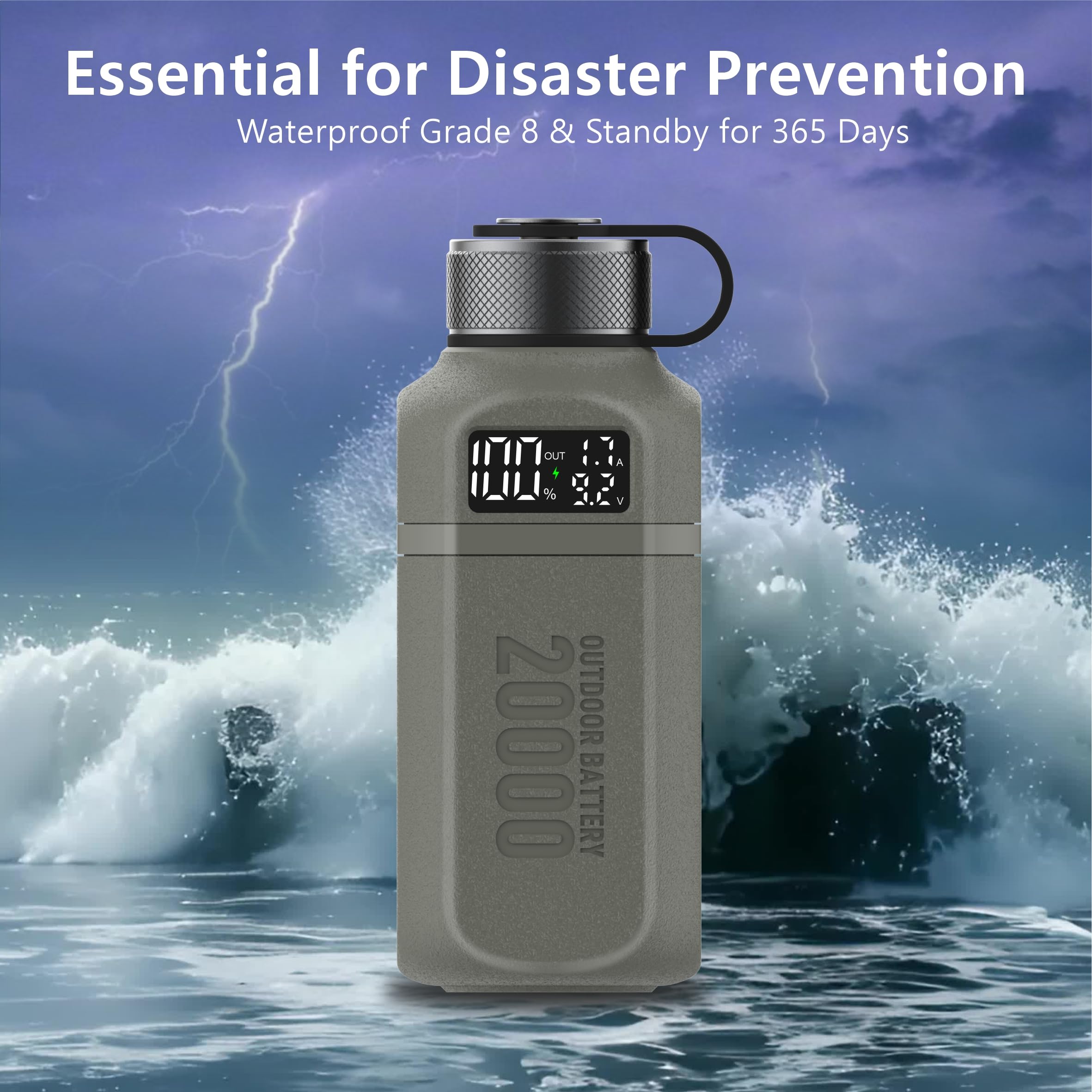 Banco de energía resistente de 20.000 mAh con carga rápida USB-C PD, IP68 impermeable a prueba de golpes, incluye linterna de camping de 420 lm, cargador táctico al aire libre para senderismo