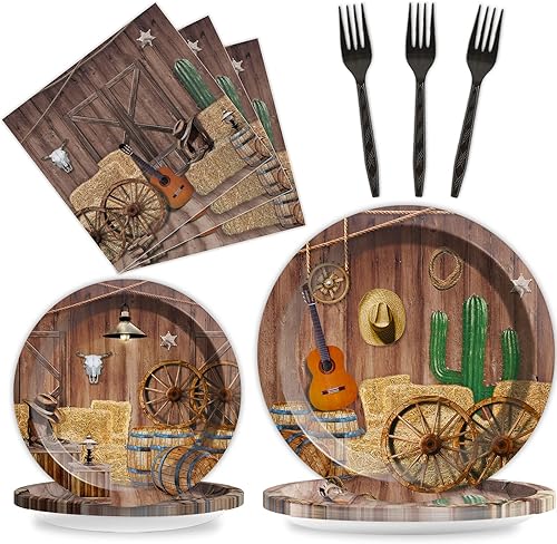 Miniatura 7 de Tevxj Juego de vajilla de 96 piezas para fiesta mexicana de feliz cumpleaños, platos de postre desechables, platos de fiesta, servilletas, tenedores