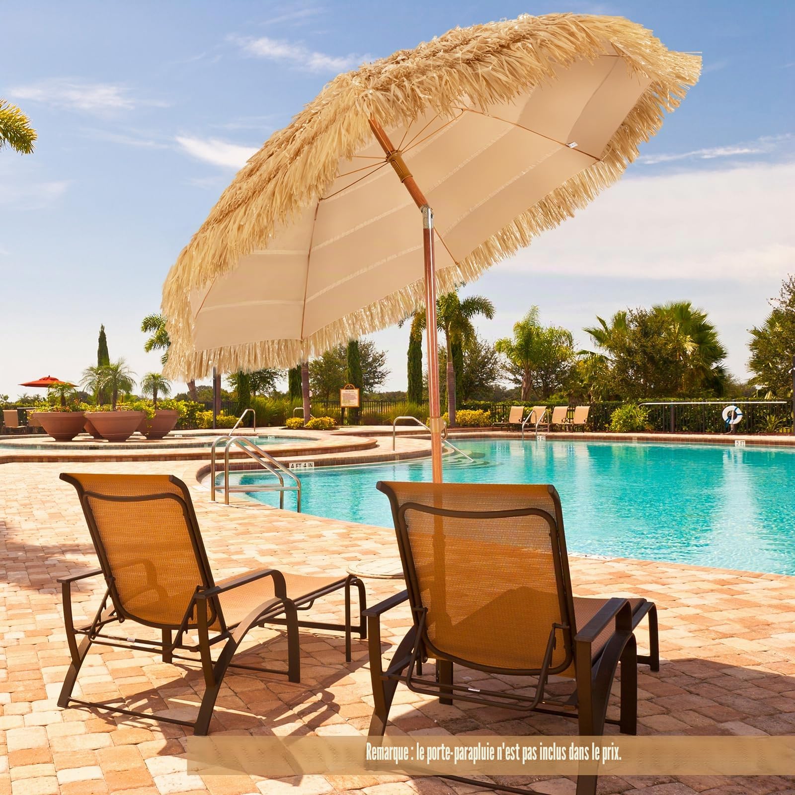 KOMFOTTEU Parasol Paille, Hawaïen, anti UV, φ1.75m x H 2m