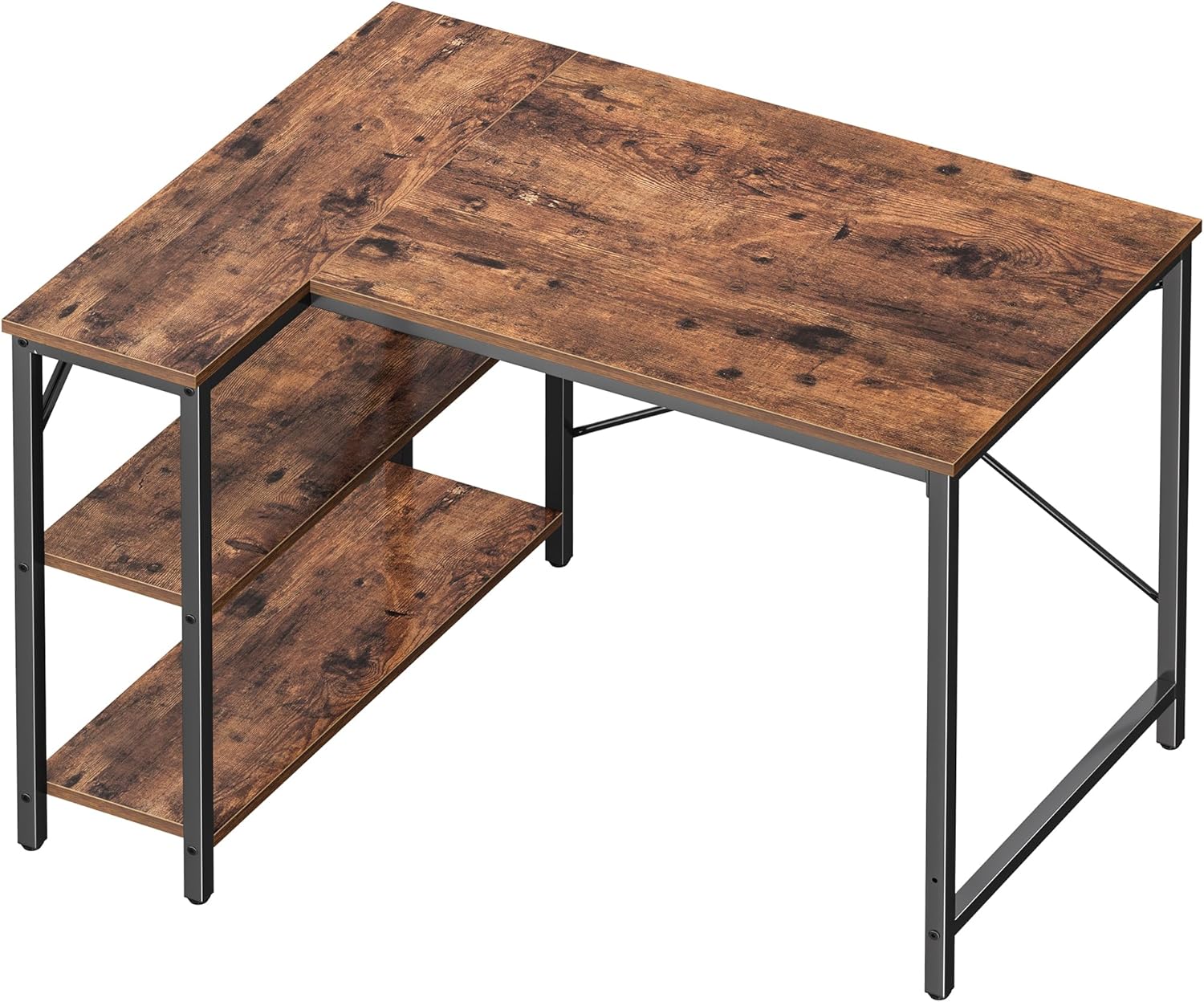 Huuger L Shaped Desk, 39 Inches Computer Desk with Reversible Storage Shelves, Gaming Desk, Corner Home Office Desks, Writing Study Desk with Metal Frame, Rustic Brown
