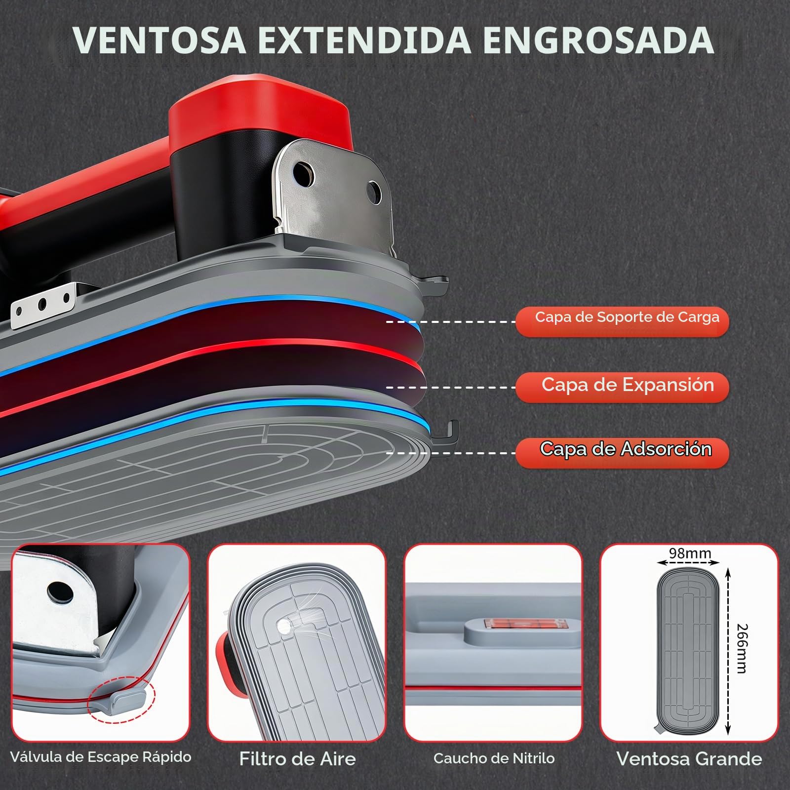 Ventosa para Azulejos Cristal, 300 kg Fuerza Sujeción