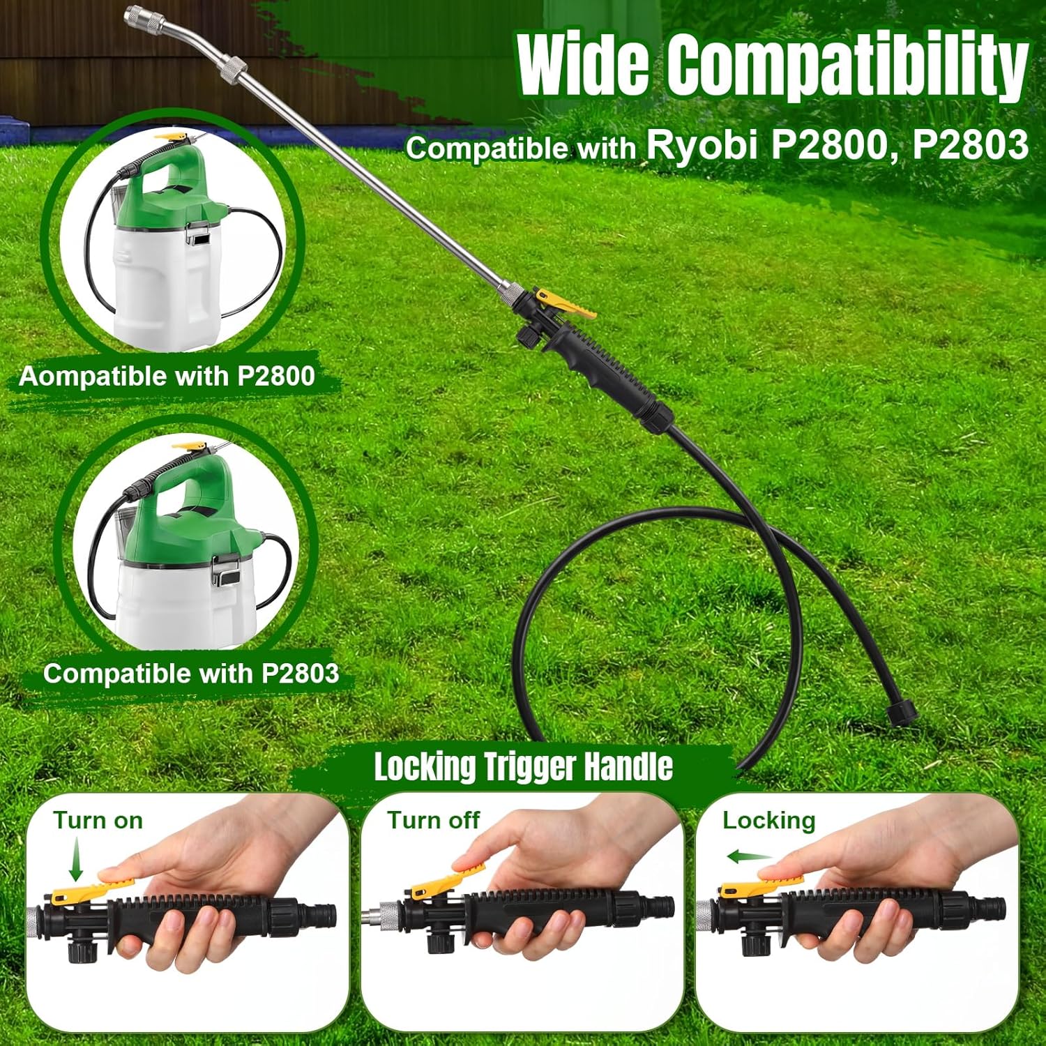 4 Pack Replacement Sprayer Wands with Hoses Compatible with Ryobi 24 Inch Pump Sprayer Part with Adjustable Nozzle Trigger Wand Match 3/8'' Hose Universal Stainless Steel Water Spray Parts