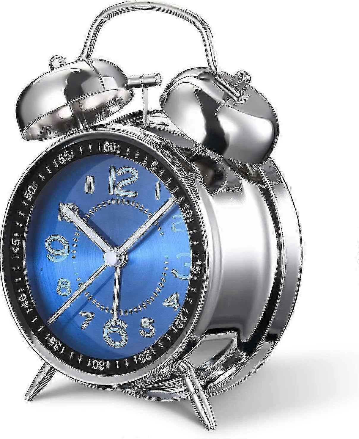 JOYHAPPST Loud Alarm Clock For Heavy Sleepers Adults,4 Inch Silent Non-ticking Quartz With Backlight,twin Bell (blue) - JA