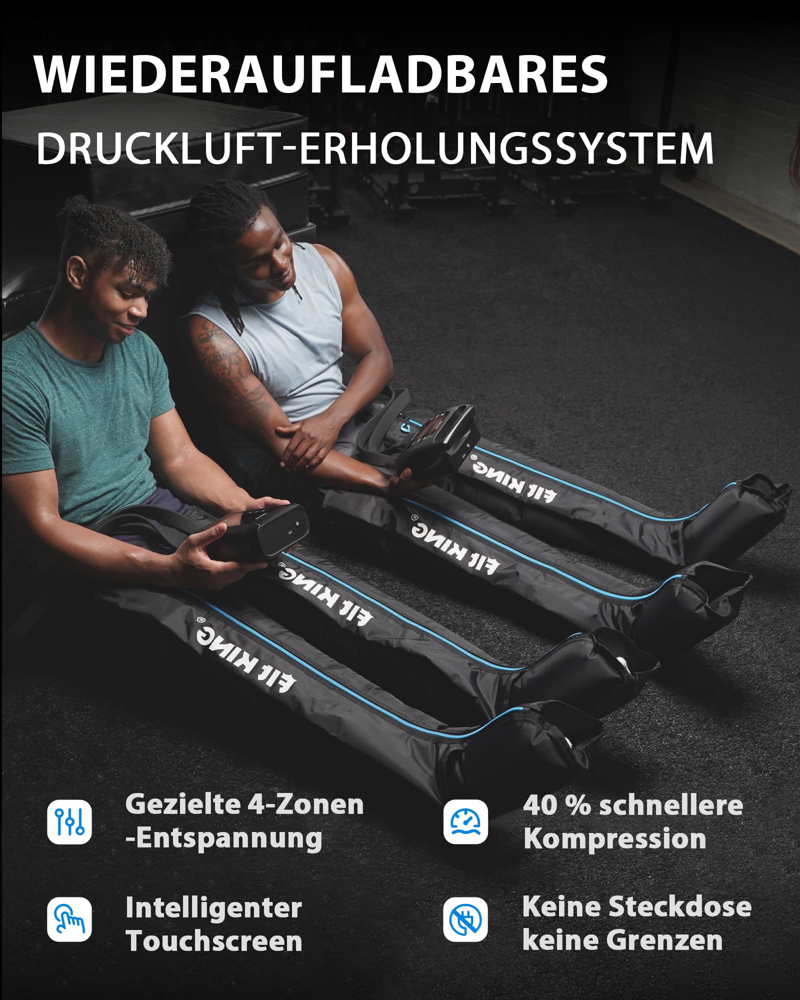 FIT KING Kabellose Beinmassagegerät, Massagegerät für Beine Kompressions Manschetten für die Beine zur Entspannung und Tiefenentspannung nach dem Sport (Mittel)