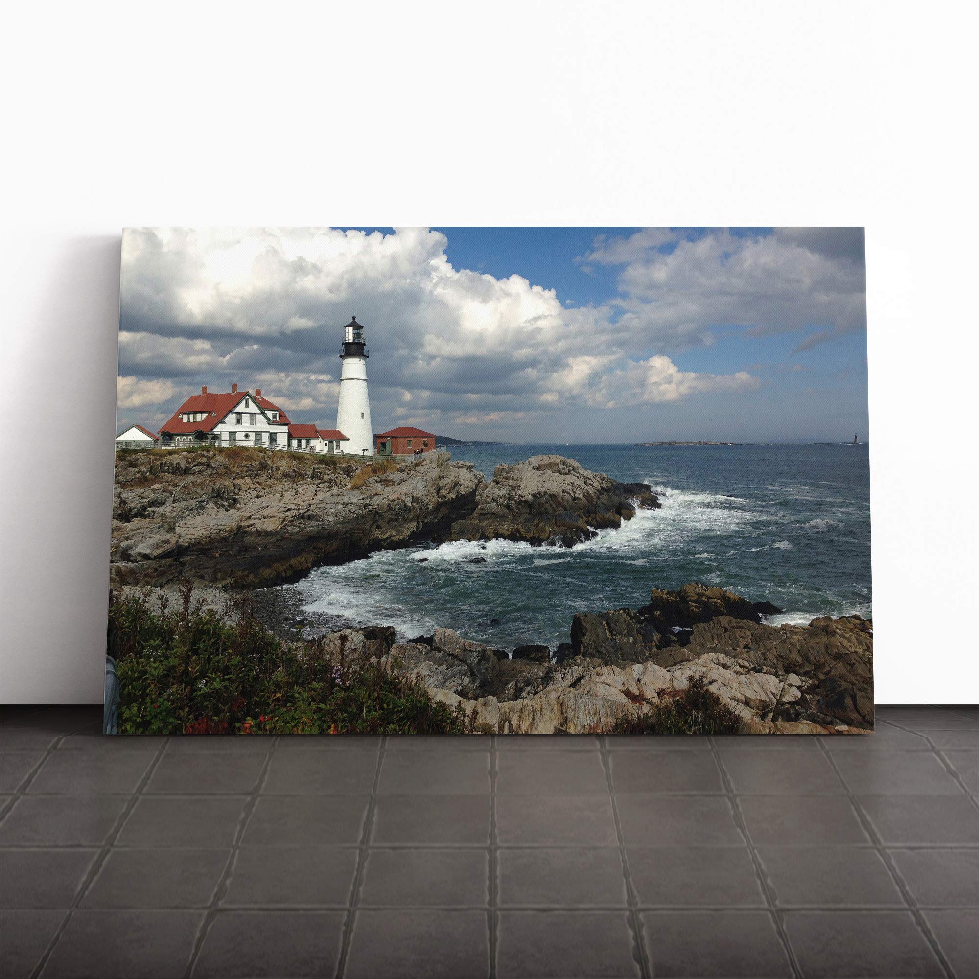 Seascape Lighthouse Maine USA Canvas Print | Gallery Wrapped 30mm Frame Wall Art | 30x20 inches | Ready to Hang | Modern Seascape Picture | Living Room Bedroom Lounge Office