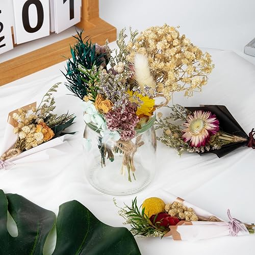 Miniatura 7 de 10 piezas de mini flores secas para manualidades, ramo de flores secas para jarrón, flores secas con tallos para manualidades a granel