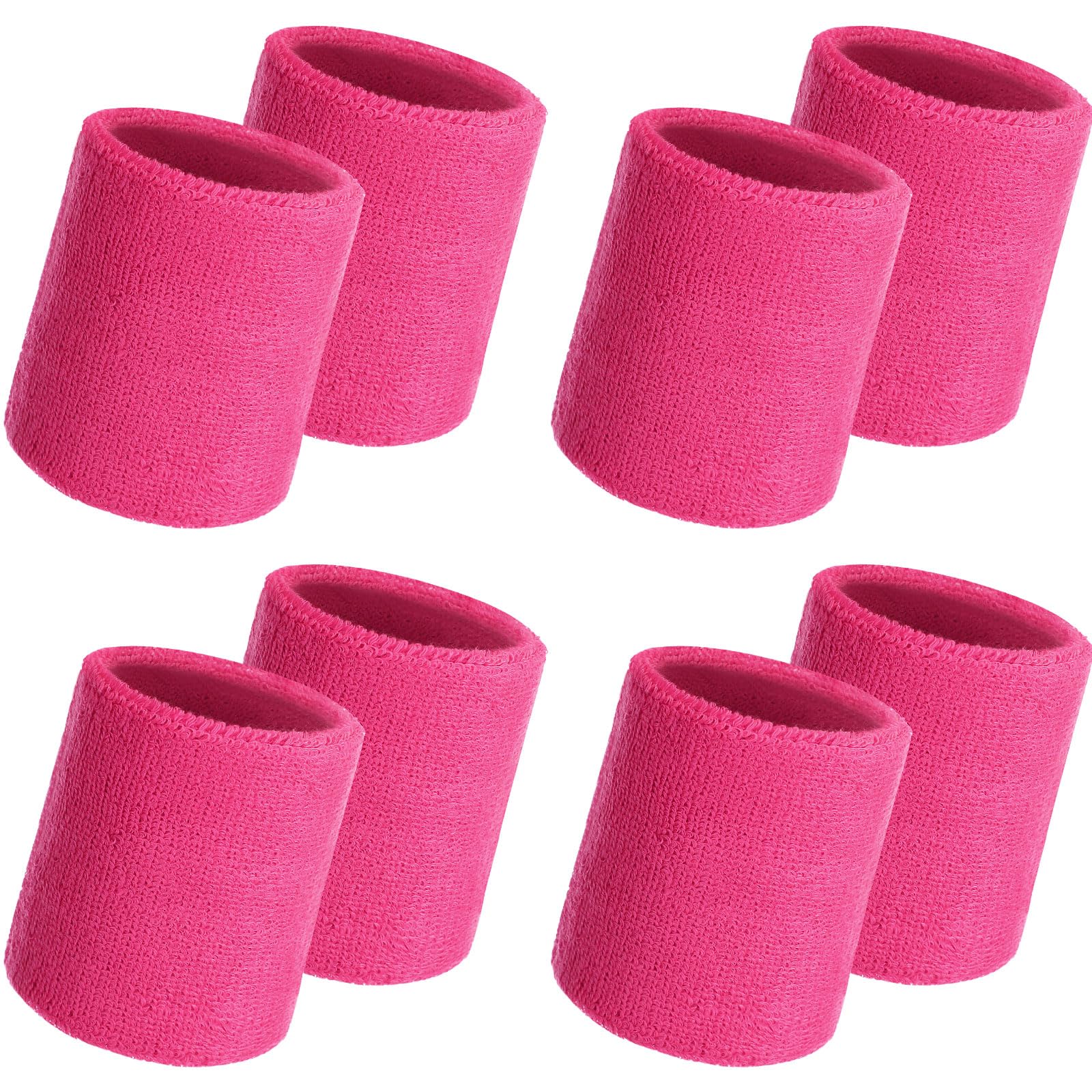 WILLBOND 8 Pack Wrist Sweatbands Sports Wristbands Tennis Sweatbands Neon 80s Thick Cotton Gymnastics Sweat Band Athletic Football Soccer Sports Wristband for Men Women Party(Neon Pink) — image 1