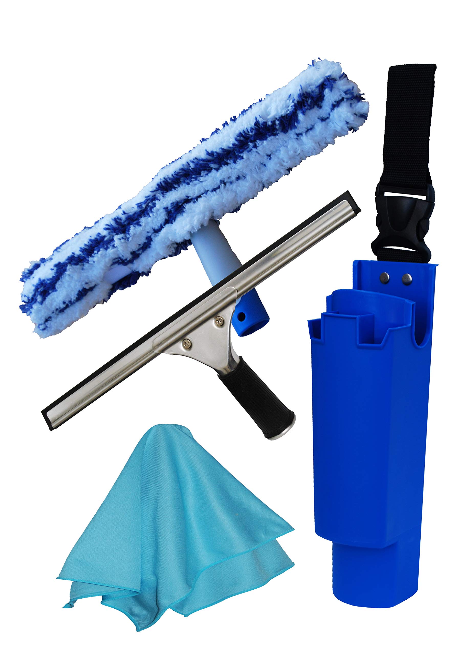 10" Window Cleaning Equipment Set (Bucket On A Belt, Washer, Squeegee Wiper, Large Cloth)