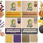 Age of Sage Moisturizing Cold Process Artisan Natural Bar Soap Gift Set for Women - 4pk Honey & Him Scent: Cherry Almond, Oatmeal Milk Honey, Oakmoss Lavender, & Mechanics Soap