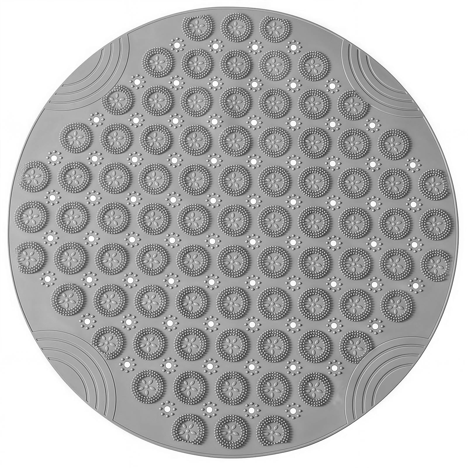 Coone Grey 1Pc Round Non-Slip Bath Mat,Tpe Shower Mat With Suction Cups & Drain Holes, Anti-Mould Antibacterial Foot Scrubber Mat For Bathroom Bathtub (55Cm, )​