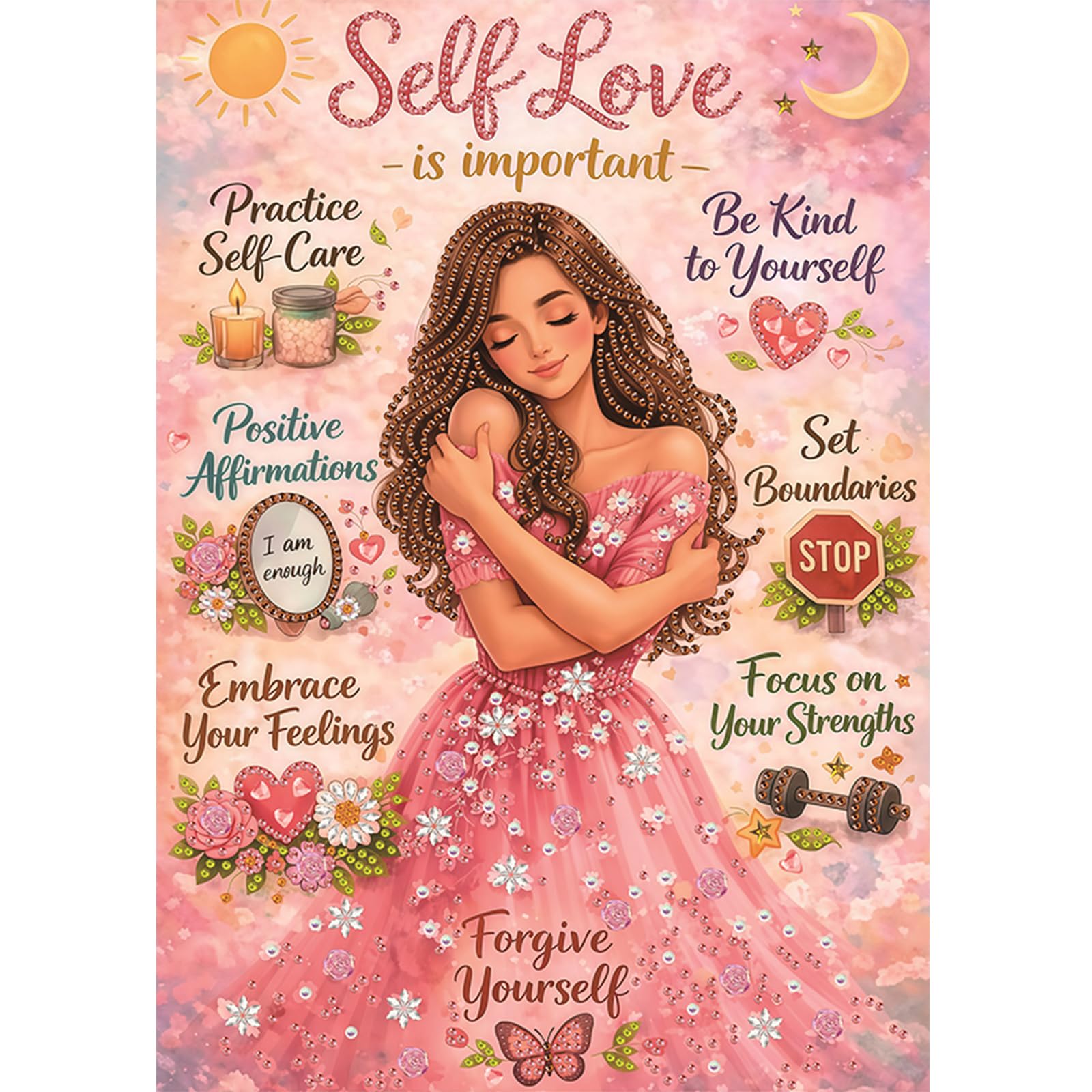 POETRYDRAW Self-Love Affirmation Art Special Shaped 5D DIY Partial Drill Diamond Art Painting Kits for Adults Beginners Home Decor Diamond Art Paintings Diamonds Paintings Gem Art 13.78x17.72inch