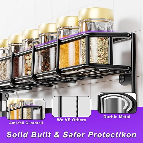 Miniatura 3 de SUFAUY Estante de especias montado en la pared, estante de metal resistente de 6 niveles para despensa de cocina, color negro