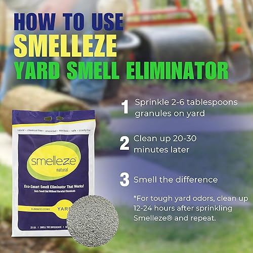 Miniatura 5 de Olor natural de la yarda de la marca SMELLEZE Desodorizante 25 lb gránulos eliminan la orina y el olor de las heces. Larga duración. Seguro para las