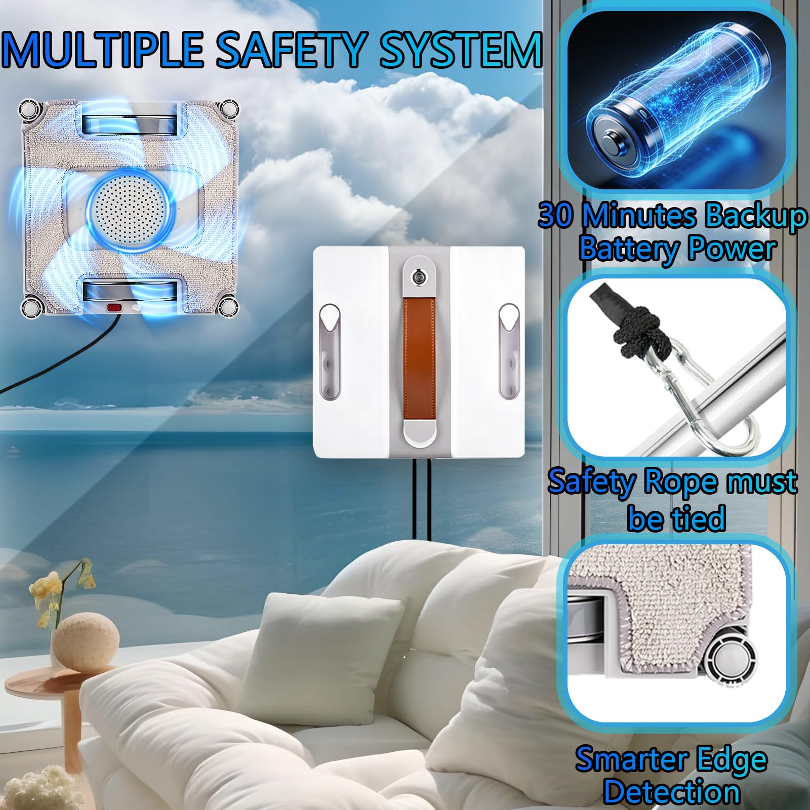 Robot Limpiacristales, 3500pa Limpia Cristales Electrico Ventanas con Mando, 3 Modos Limpieza,Navegación Inteligente,6 Paños de Limpieza, Limpiacristales Electrico para Ventanas, Espejos y Azulejos