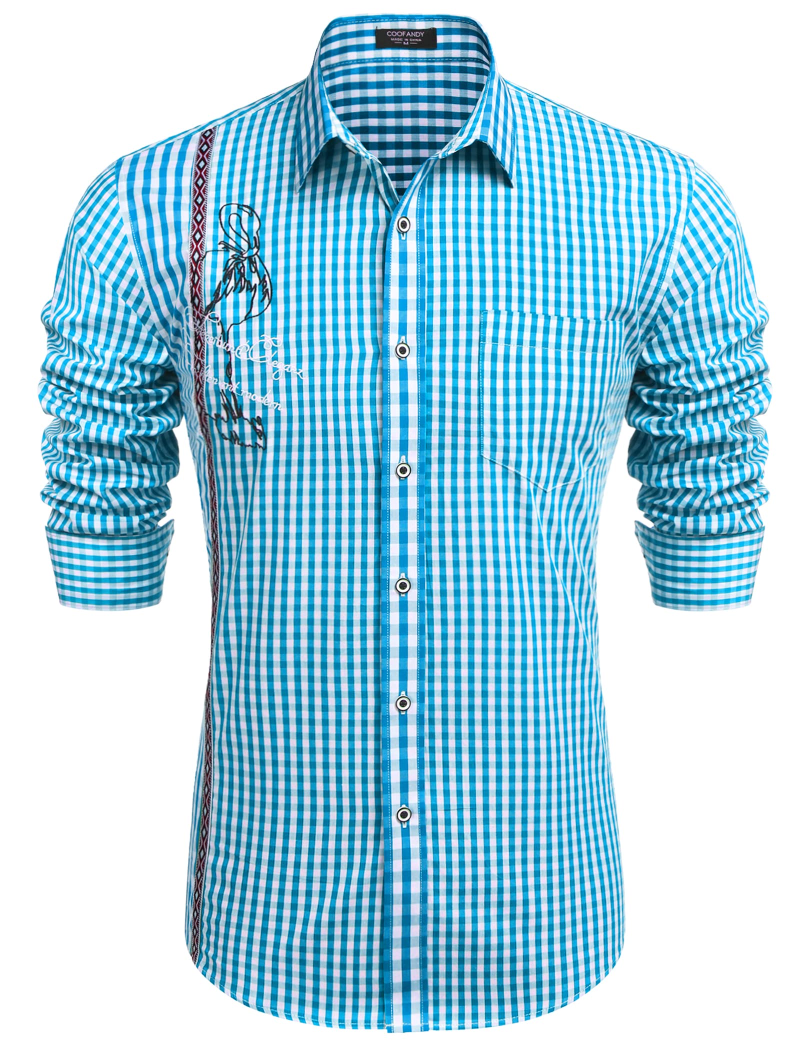 COOFANDY Trachtenhemd Herren Kariertes Hemd Langarm Slim Fit Freizeit Oktoberfest Karohemd für Männer