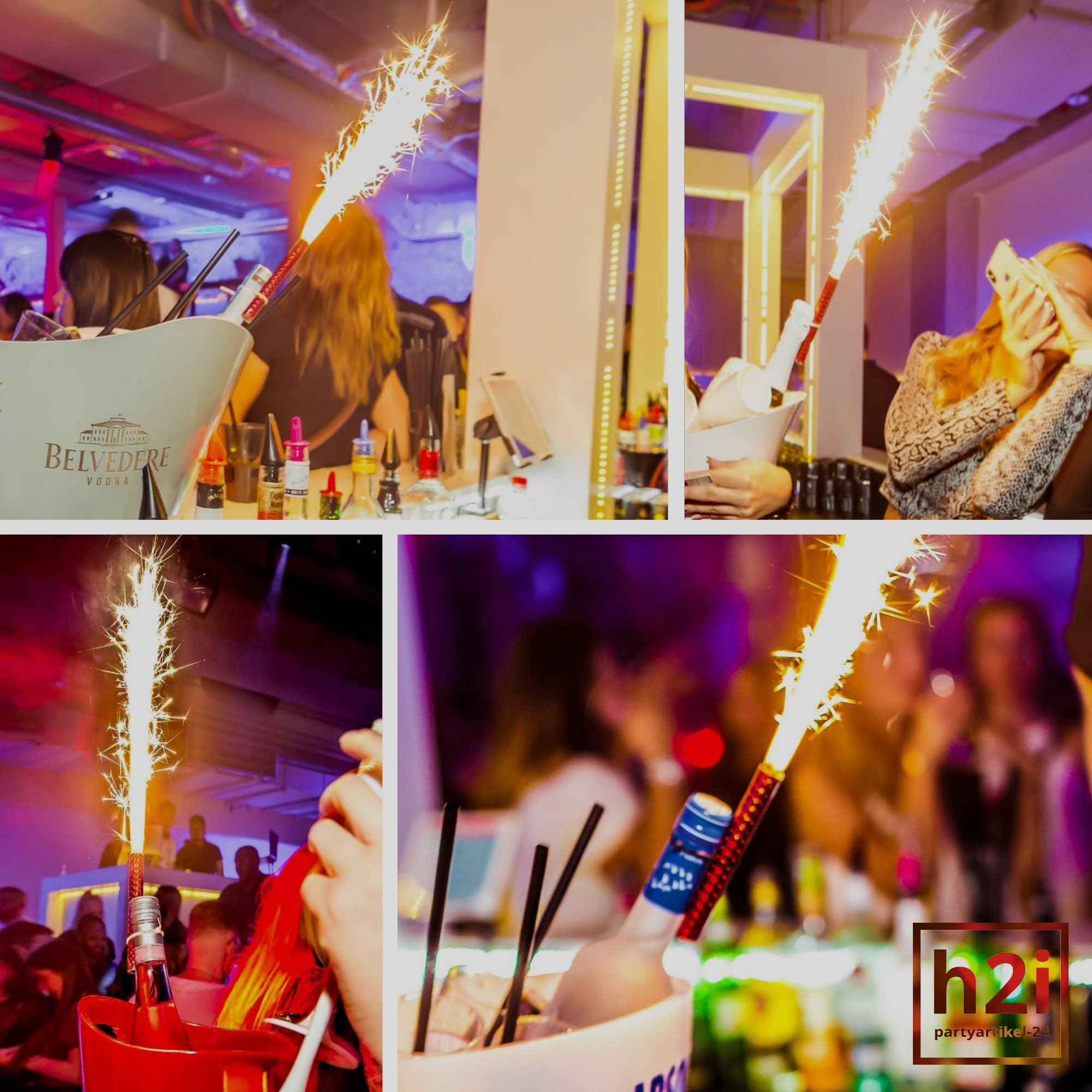 h2i Eissterne | 1.000 Stück | 60 Sek. Brenndauer | Eisfontäne, Sprühkerze, Wunderkerze - Highlight für Events, Party, Hochzeit, Geburtstag | Tischfeuerwerk & Deko für Flaschen & Torten | Kat F1