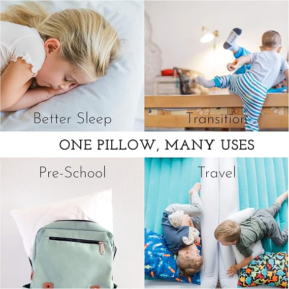 Toddler Bed Pillow with Cotton Pillow Case 13x18 Kids Pillows for Sleeping, School, Travel & Daycare Hypoallergenic Toddler Pillow 2 Year Old to 5 with Envelope Pillowcase (White)