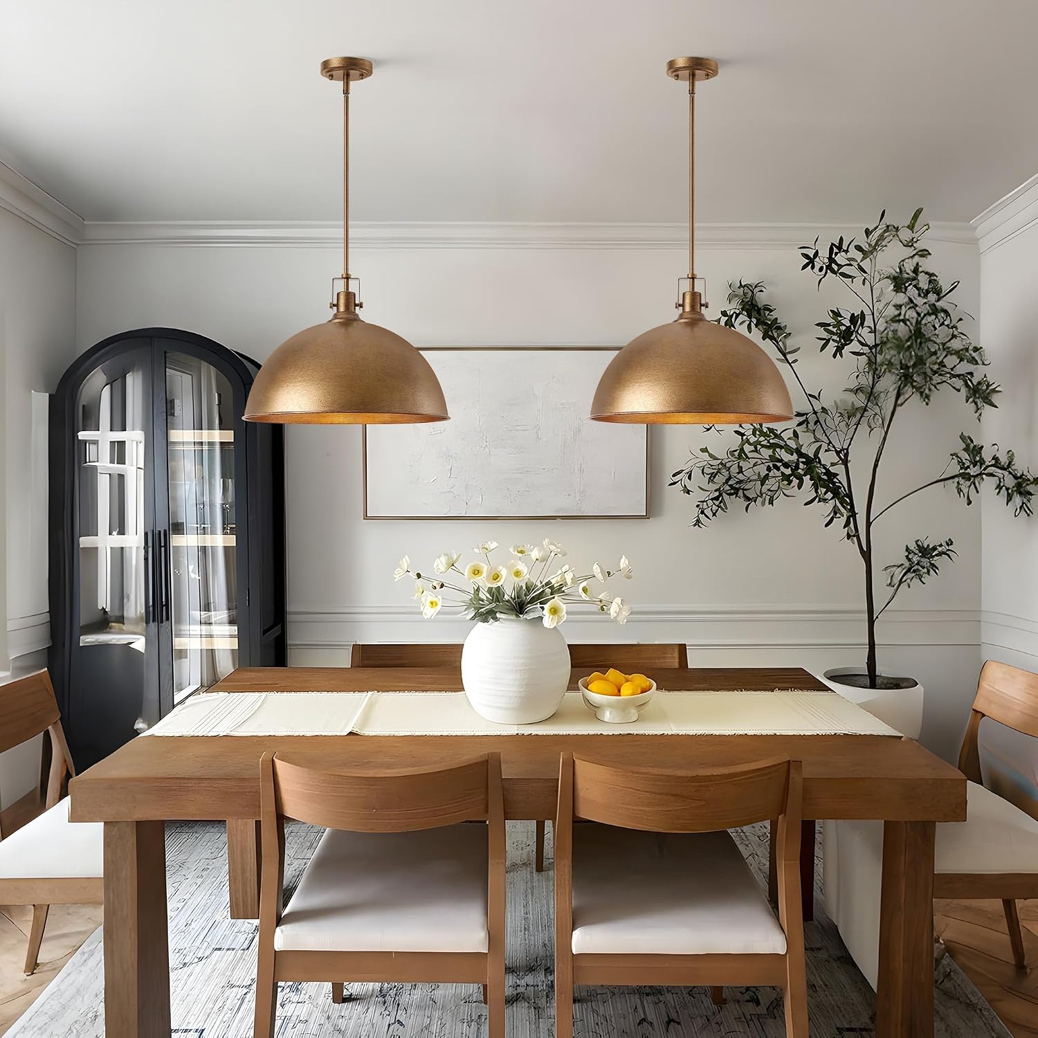 17.7 Inch Large Dome Pendant Light, 1-Light Antique Brown Pendant Lighting All Metal, Modern Farmhouse Single Ceiling Hanging Light Fixtures for Kitchen Island Dining Room Over Table Hallway