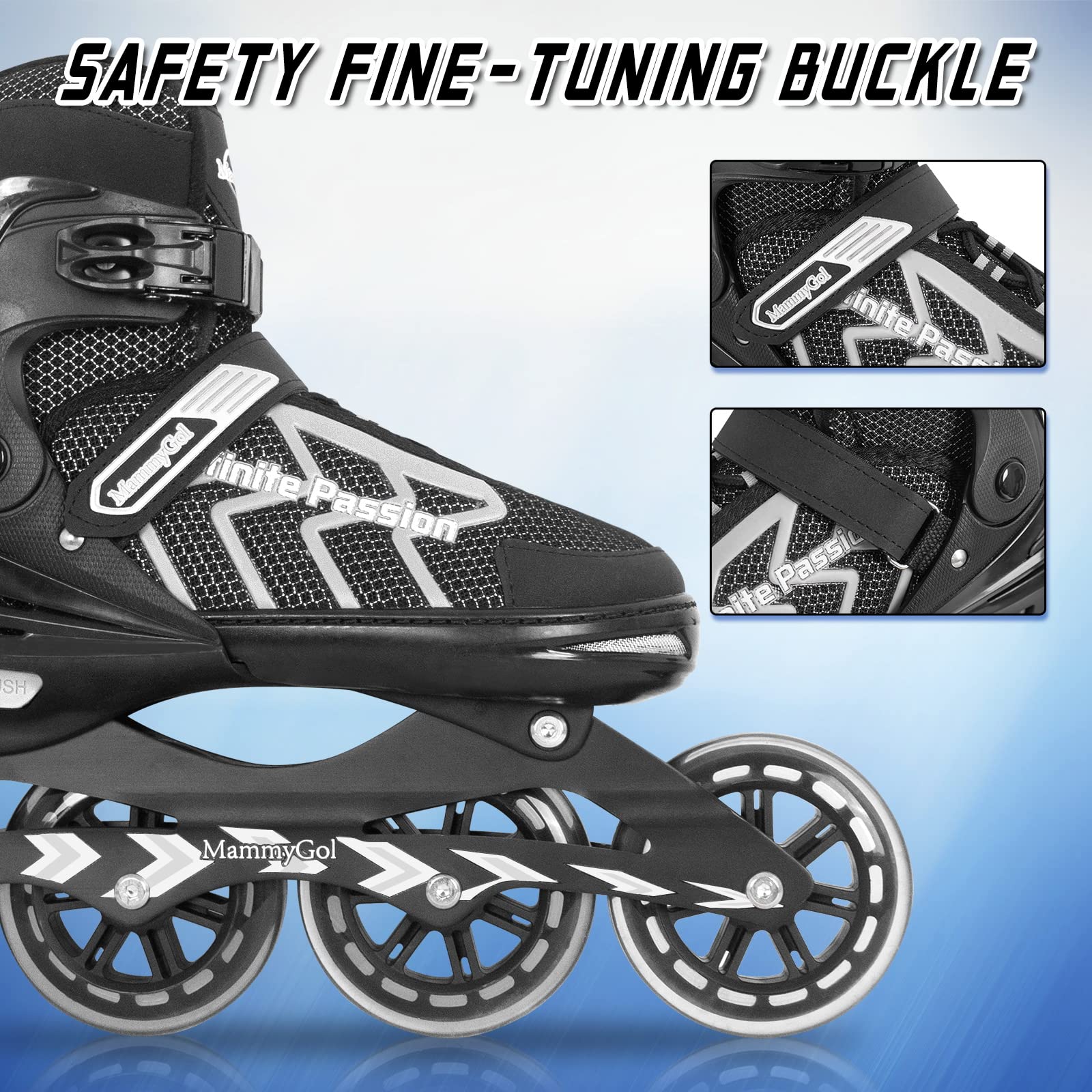 MammyGol Adjustable Inline Skates for Adults,Safe and Durable Blades Roller Skates with Giant Wheels, High Performance Professional Skates for Girls and Boys 9-11US