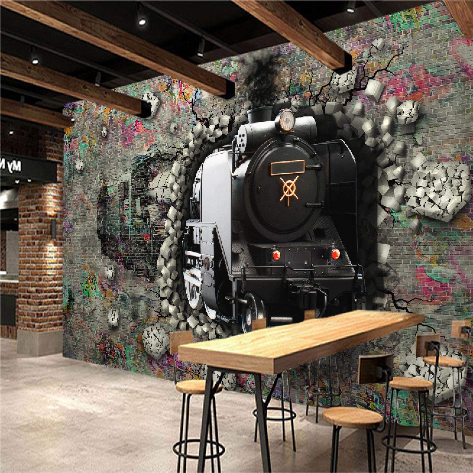 Patrón de tren retro tela de seda cartel decoración bar pintura 3d papel tapiz sala de estar decoración del hogar arte de la pared