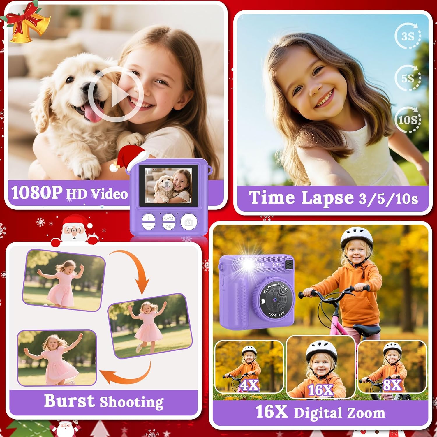 Kids Camera Instant Print, 1080P HD Digital Video Recorder with 32GB SD Card, Christmas Birthday Gifts for 3-12 Year Old Girls and Boys, Portable Toy for Toddlers and Kids (Purple Pro)
